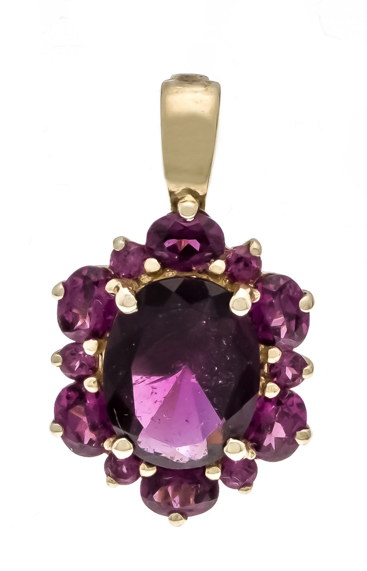 Garnet clip pendant GG 585/000 with 7 oval and round faceted purple garnets, rosolites 10 x 8 - 1,