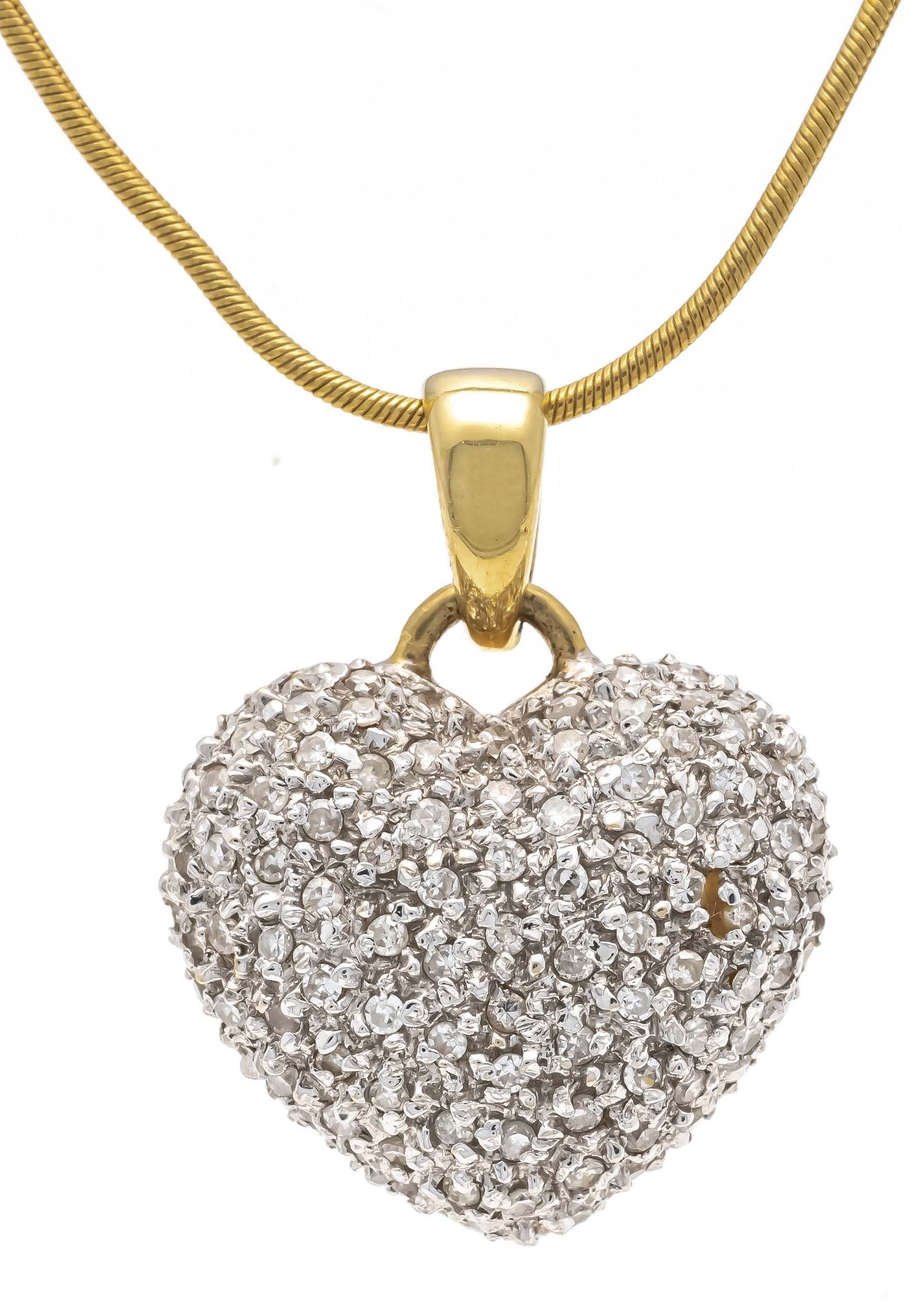 Diamond heart pendant GG 750/000 with octagonal diamonds, add. 0,50 ct l.tintedW-W/SI-PI, l. 22