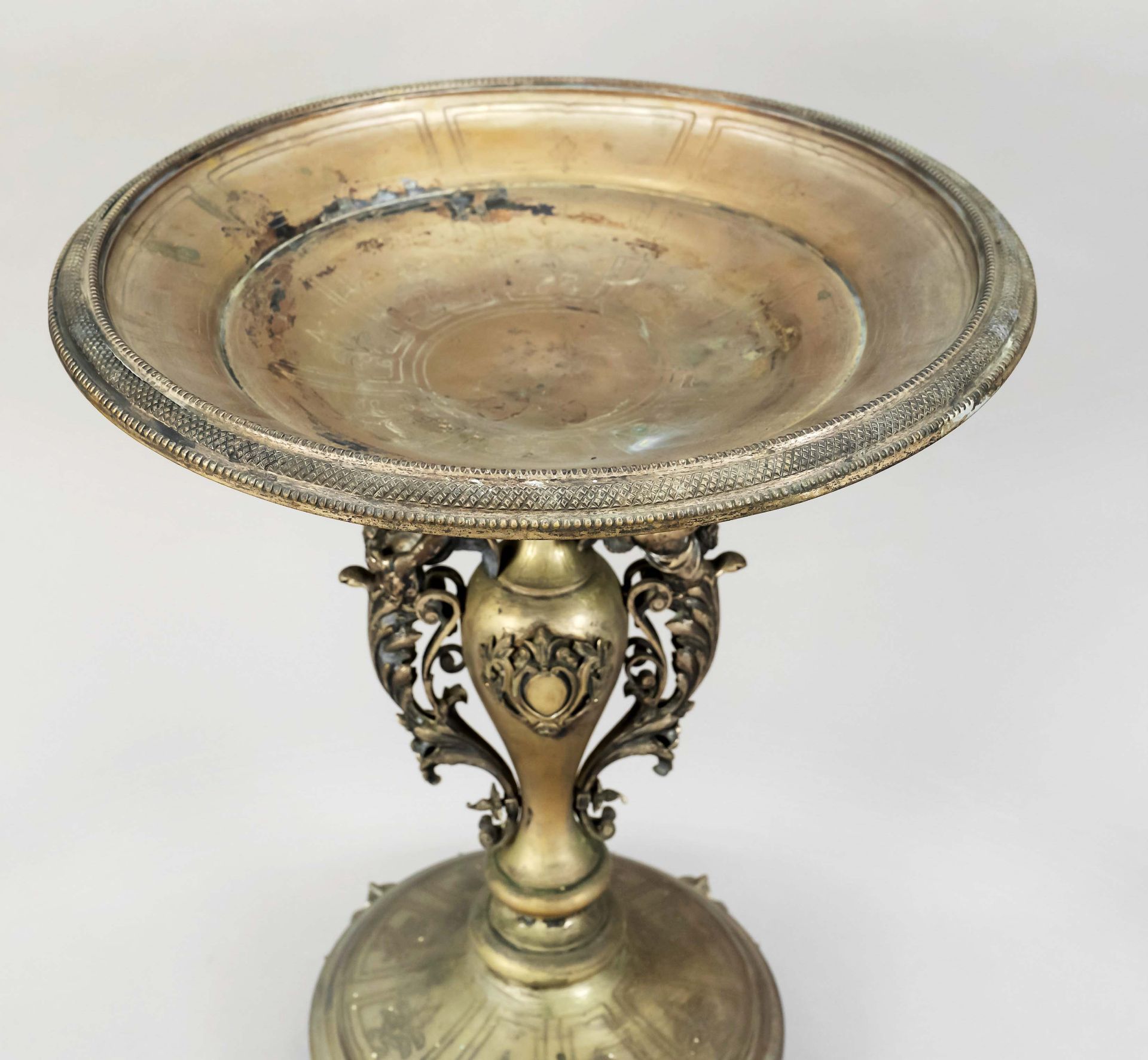 Large centerpiece, end of 19th century, silver tested, round vaulted stand on 4 decorated feet, - Image 2 of 2