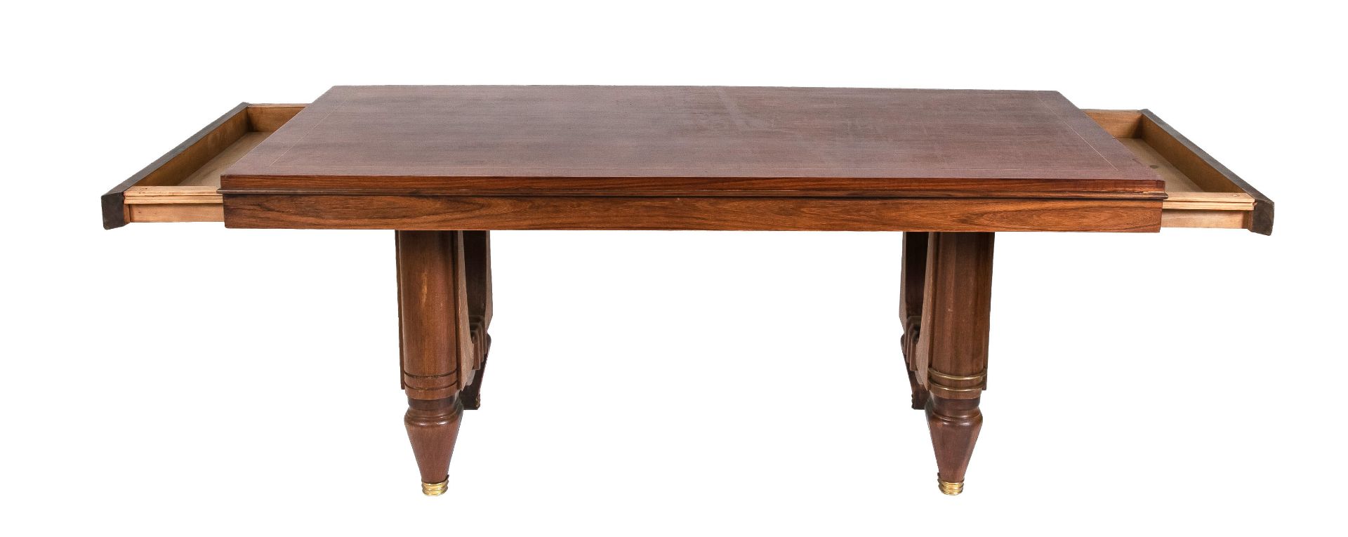 Table around 1900, rosewood with brass inlay, feet with brass, side pull-out drawers, 75 x 176 x - Image 2 of 2