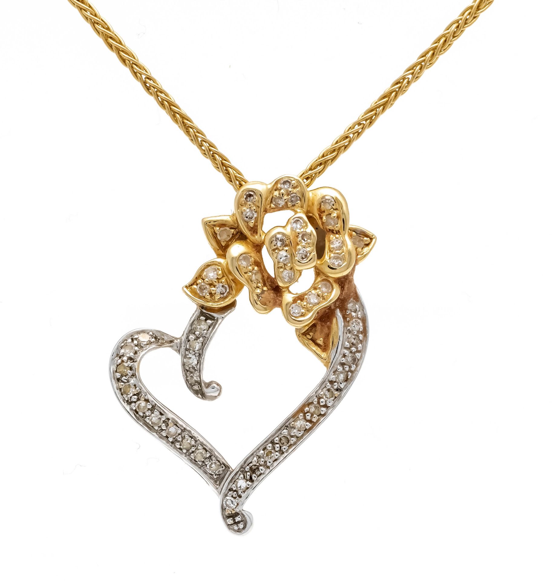 Diamond heart pendant GG/WG 585/000 with 55 octagonal diamonds, total 0,28 ct tinted/SI-PI,