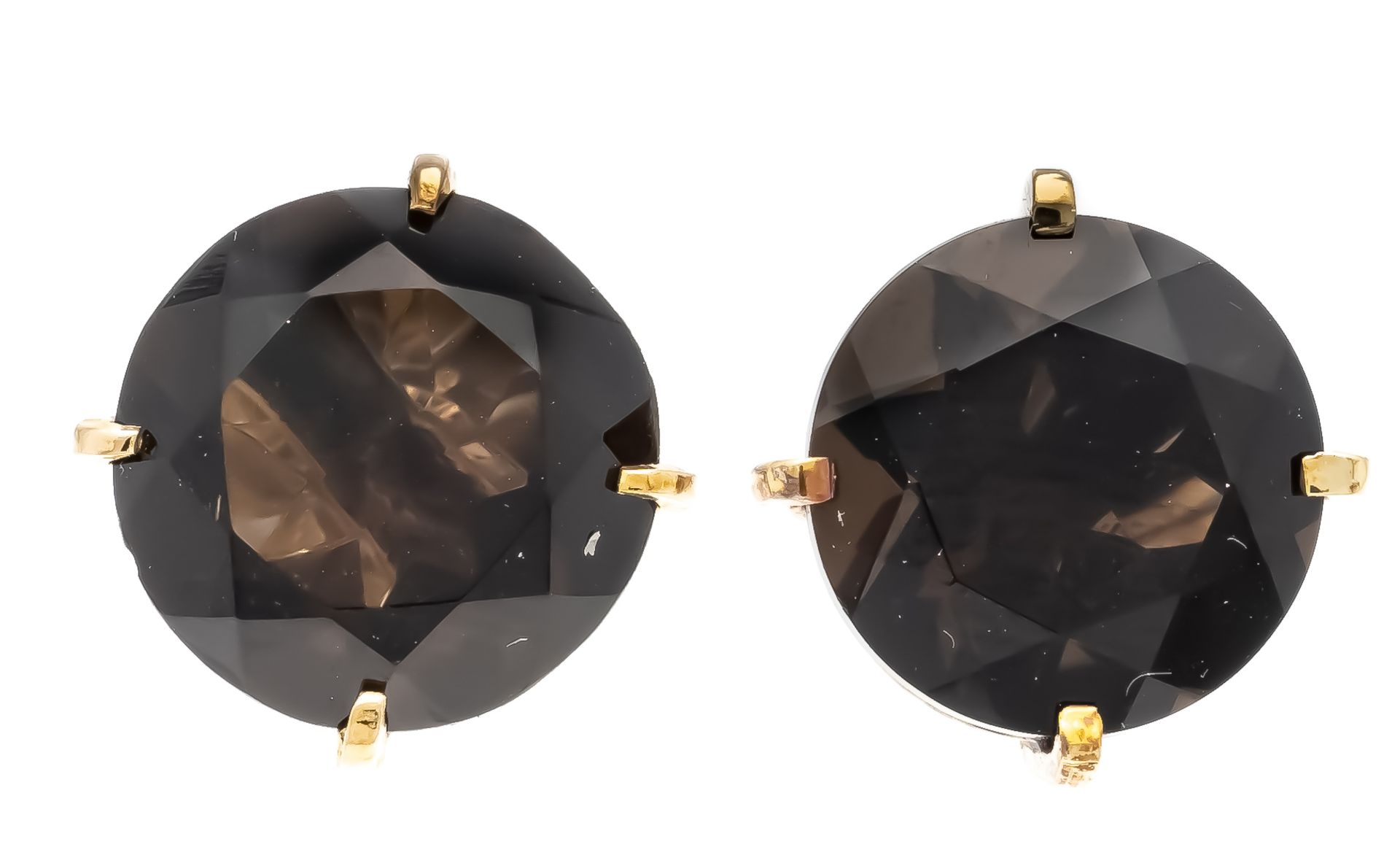 Smoky quartz earrings GG 585/000 with 2 round faceted smoky quartz 12 mm, 6,4 g