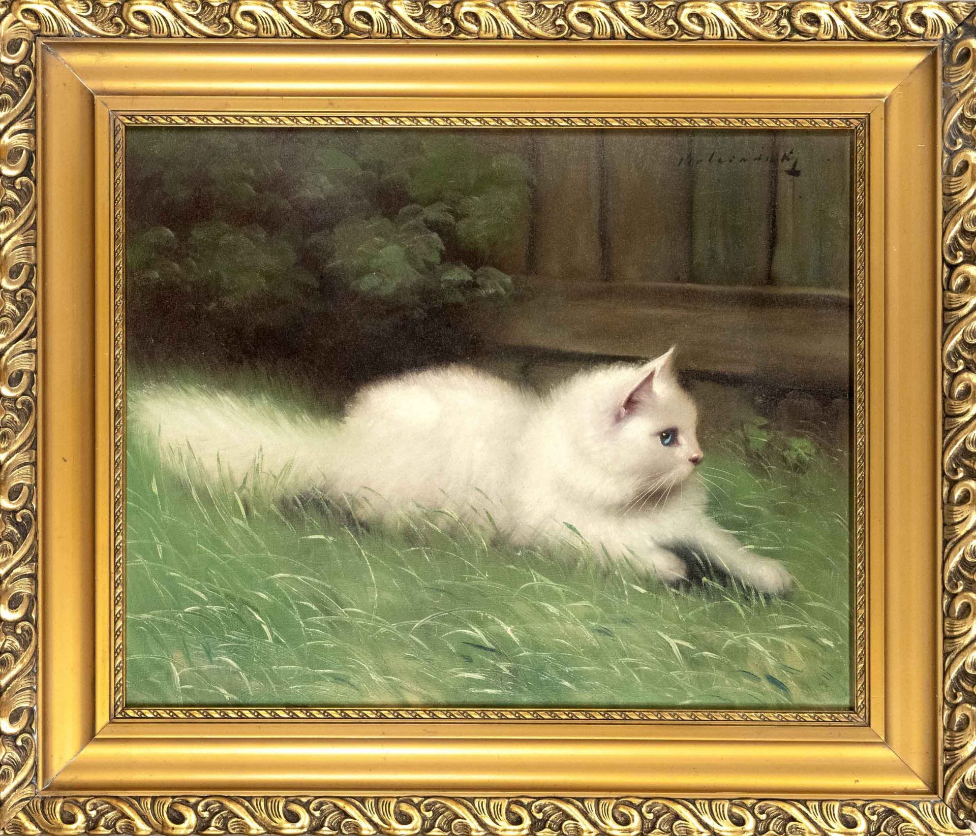 Unidentified, probably Eastern European painter 1st half of 20th century, white cat lying in the