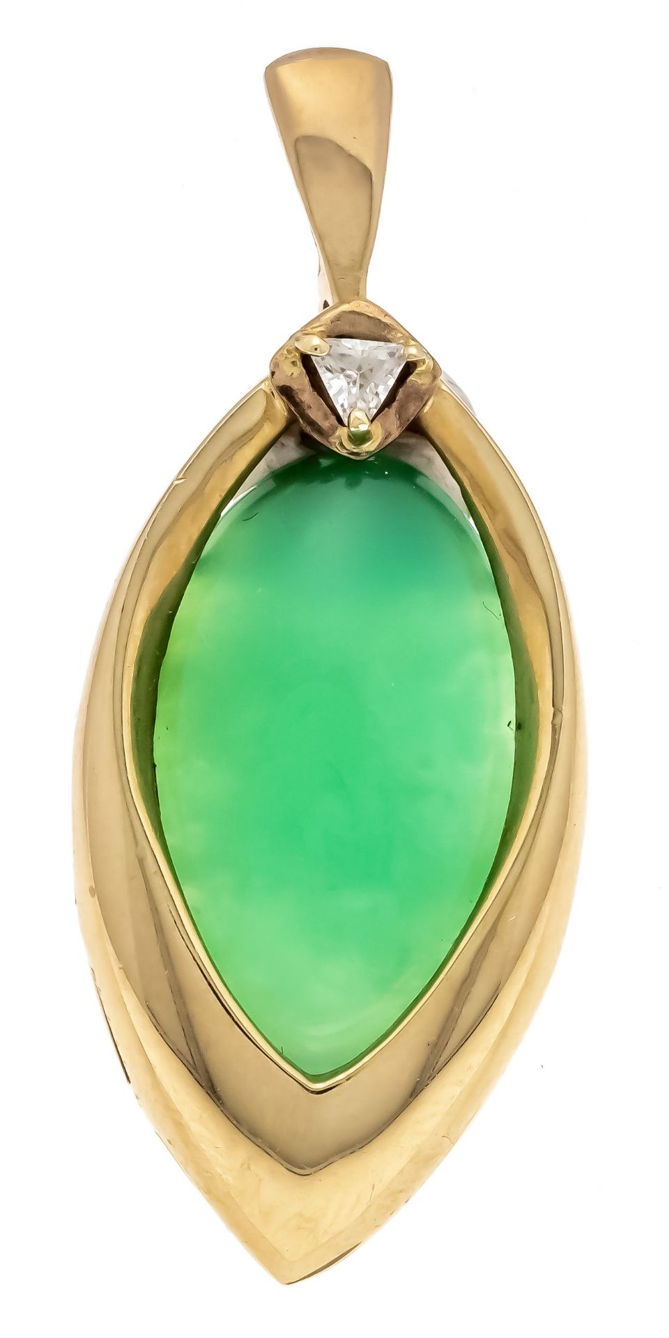 Chrysoprase pendant GG 585/000 unstamped, tested, with a drop-shaped chrysoprase cabochon 20.5 x