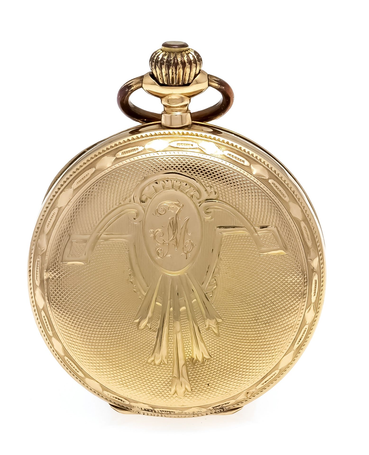Ladies jump cover pocket watch 585/000 GG, both covers guilloché and with art nouveau ornaments, - Image 2 of 4