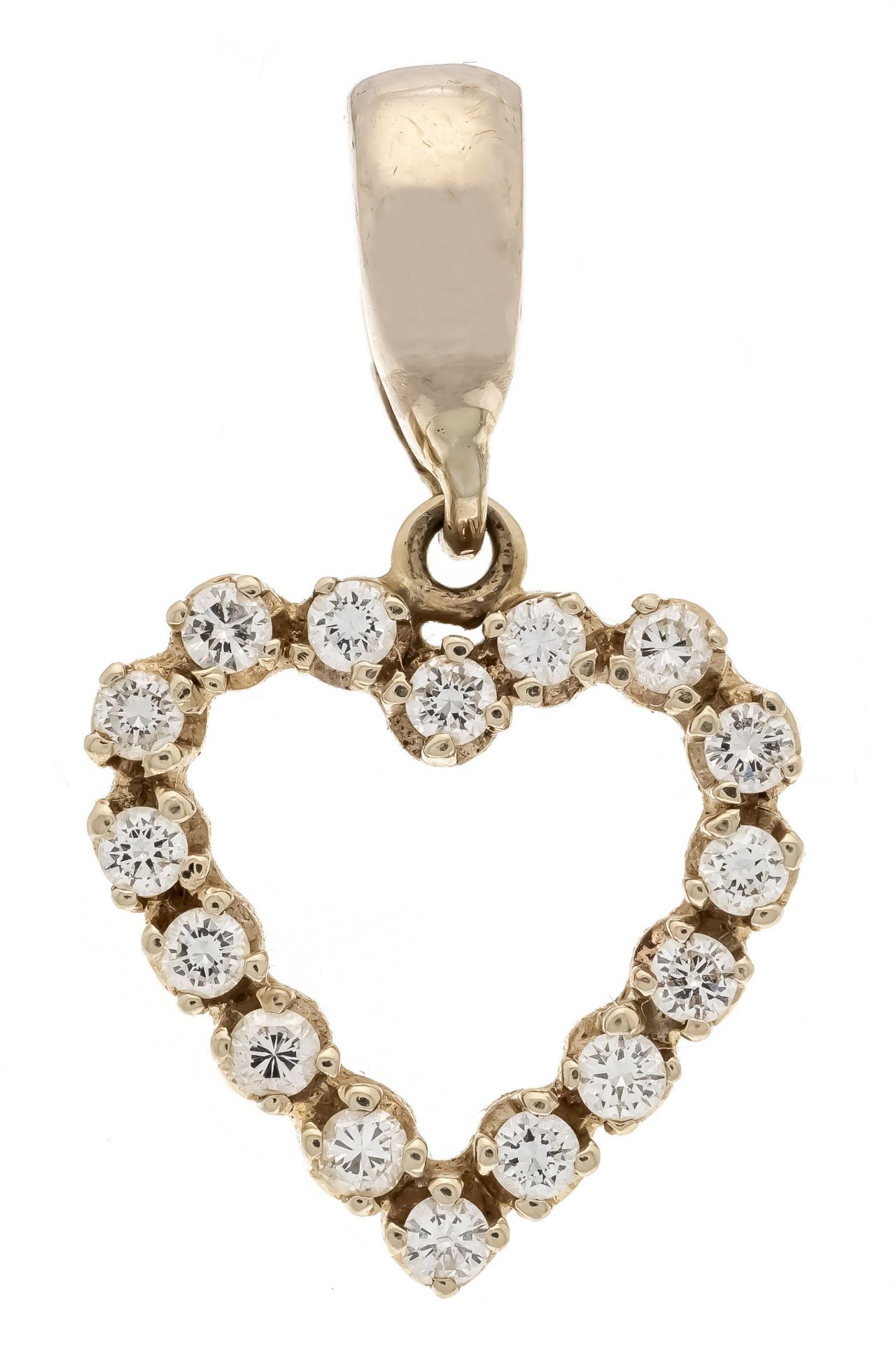 Brilliant heart pendant WG 585/000 with 16 diamonds, total 0.48 ct W/SI, l. 25 mm, 2.9 g