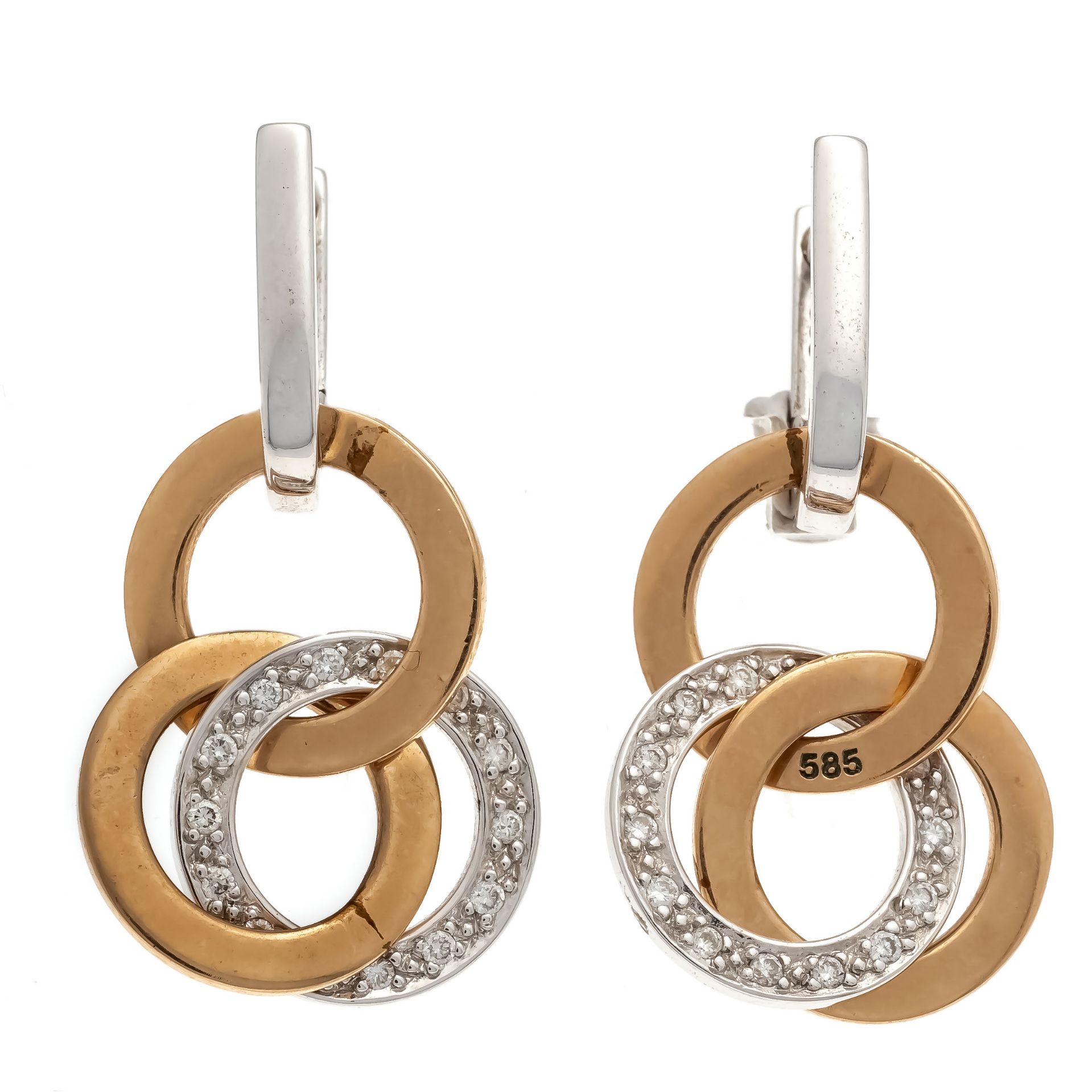 Brilliant clip earrings GG/RG/WG 585/000 with 28 brilliant-cut diamonds, total 0.14 ct W/SI, l. 29.5