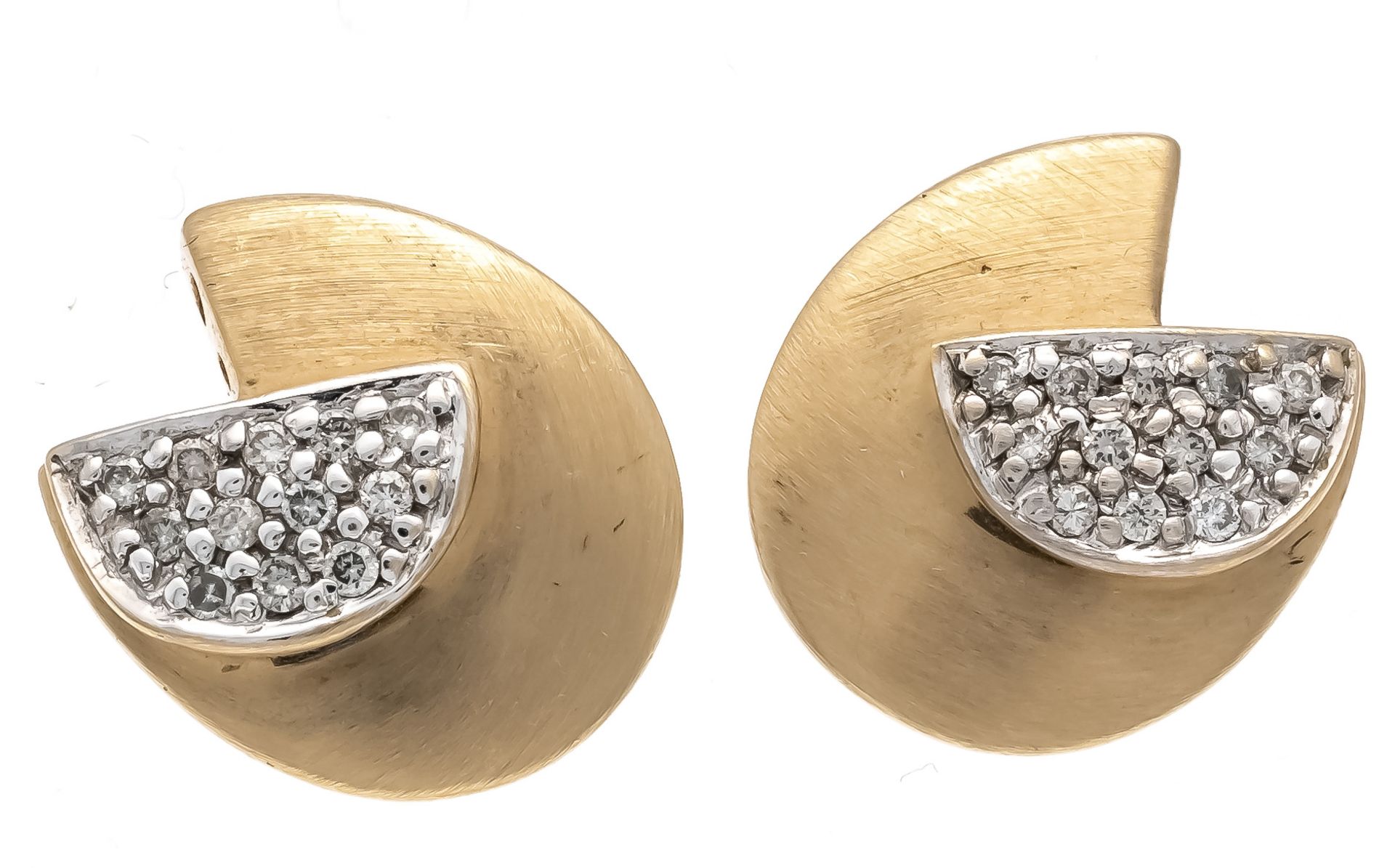 Brilliant earrings GG/WG 585/000 with 24 brilliant-cut diamonds, total 0.16 ct W/SI, l. 14.3 mm, 6.8