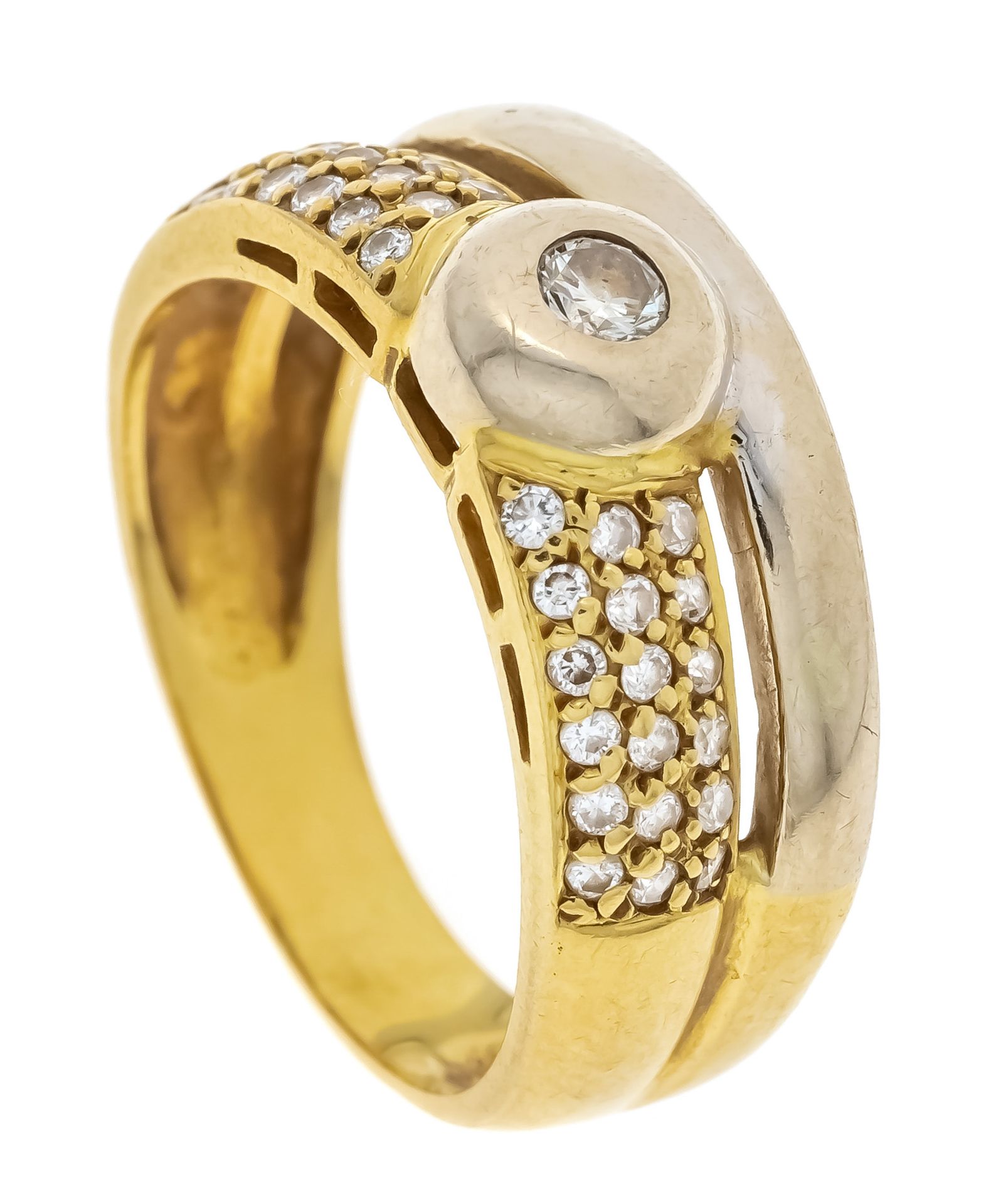 Brilliant ring GG 750/000 unstamped, tested, with 37 diamonds, total 0,25 ct W/VS-SI, RG 53, 4,8 g