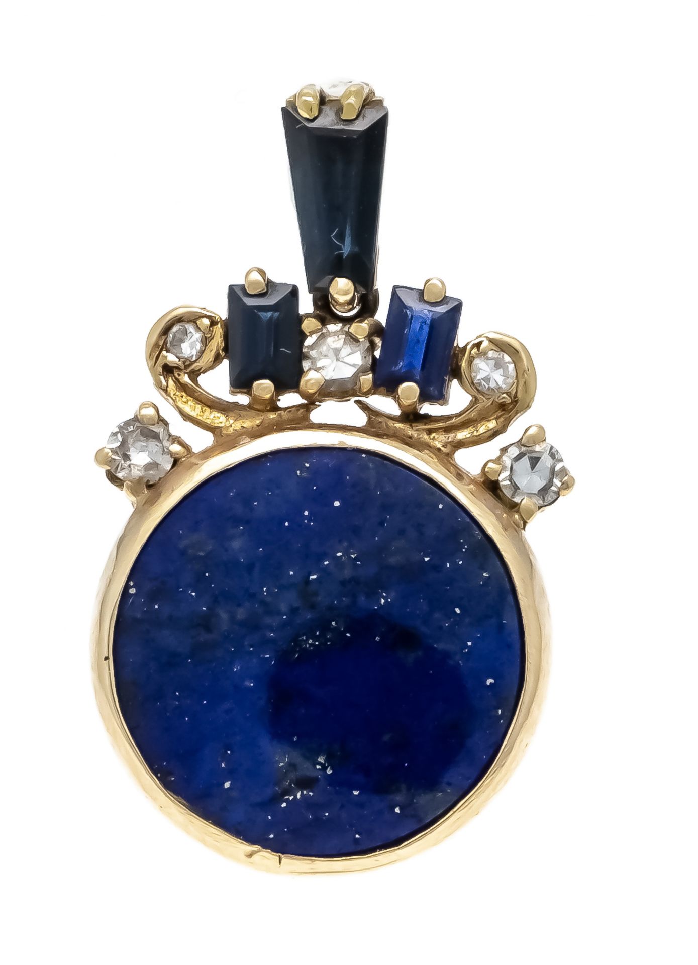 Lapis lazuli sapphire pendant GG 585/000 unstamped, tested, with one round lapis lazuli disc 13