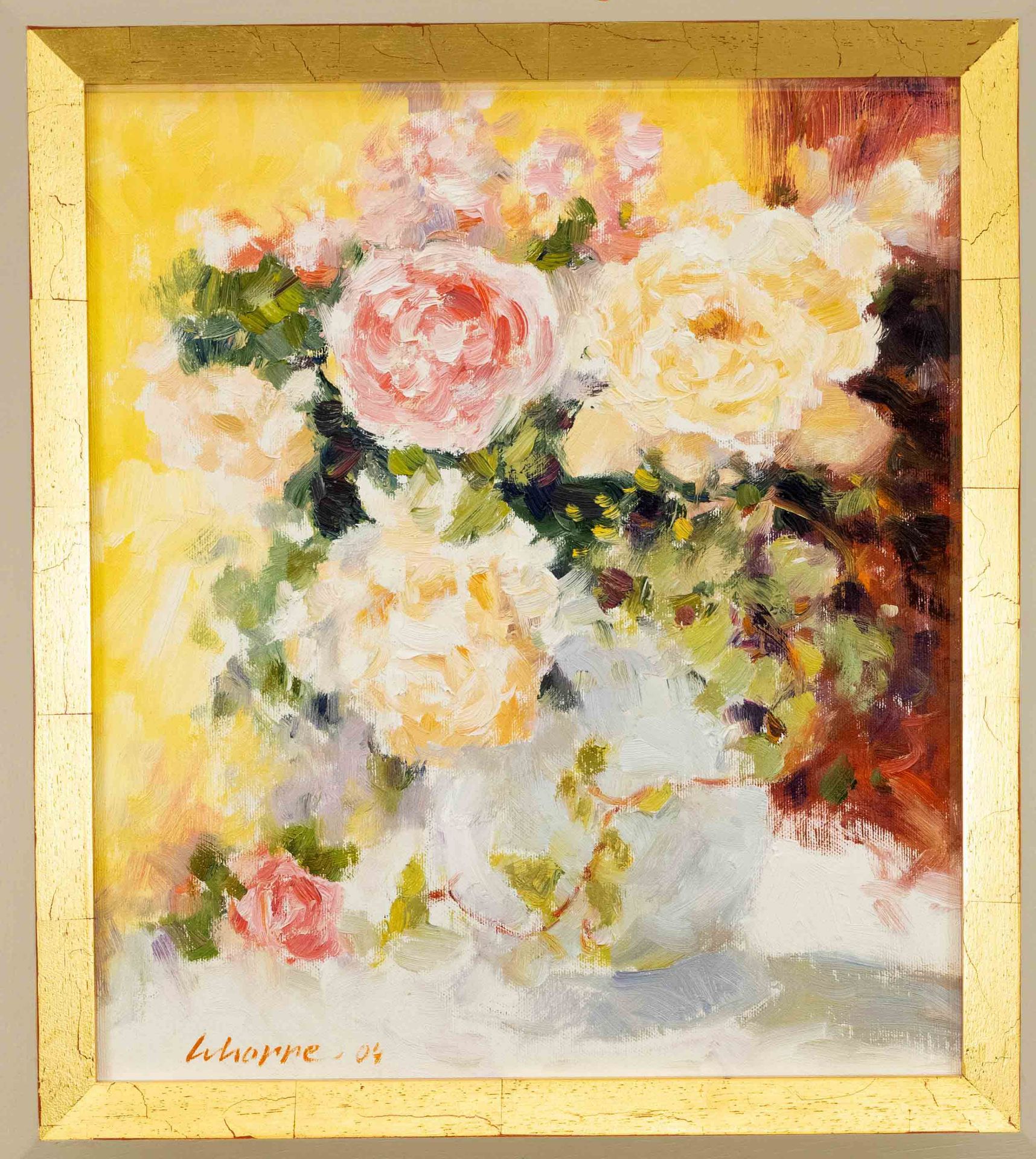 W. Hoppe, 2nd half of 20th century, ''Rose still life'', oil on cardboard, signed and dated lower