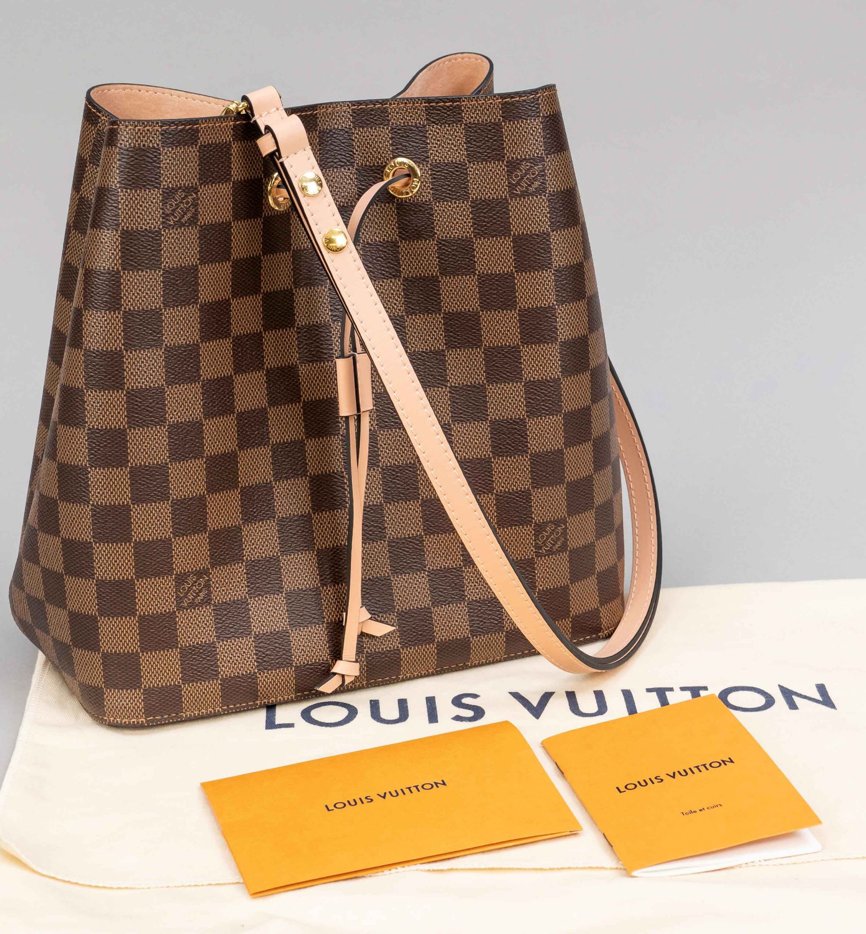Louis Vuitton, NéoNoé MM Damier Ebene Canvas Bag in Venus Pink, brown-checked rubberized cotton