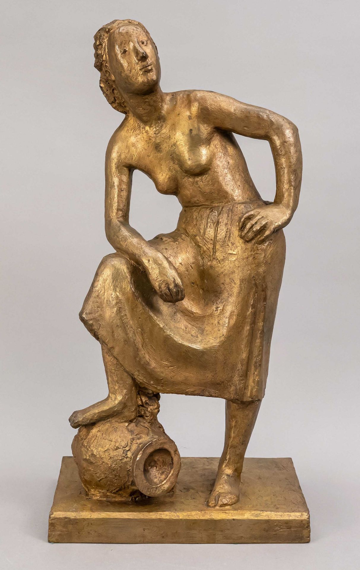 Marcks, Gerhard. 1889 Berlin - 1981 Burgbrohl. Girl with jug. Design 1942. cast brass, patinated. On