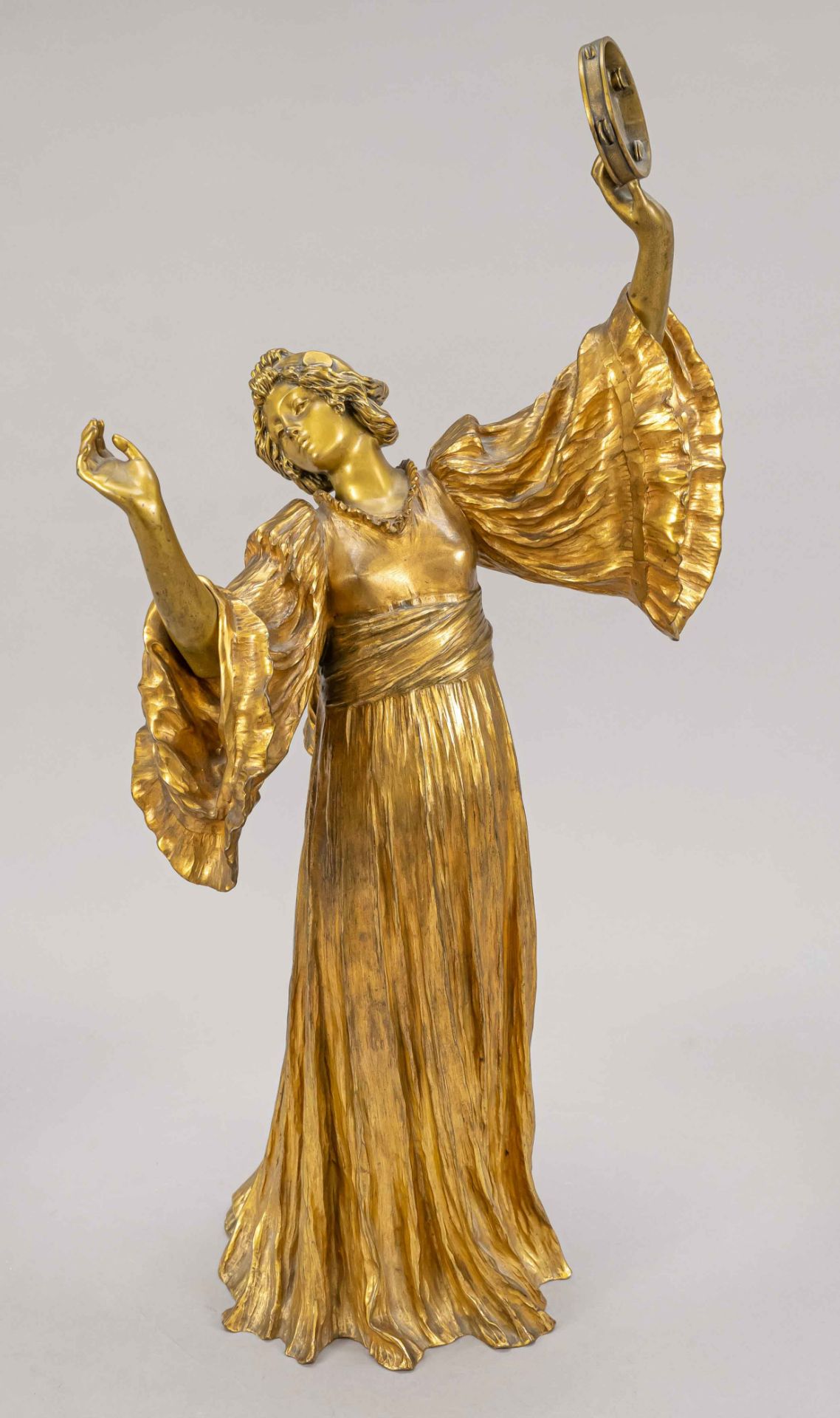 Léonard, Agathon. 1841 Lille - 1923 Paris. Danseuse au tambourin. 1905. bronze, gilded, signed u.