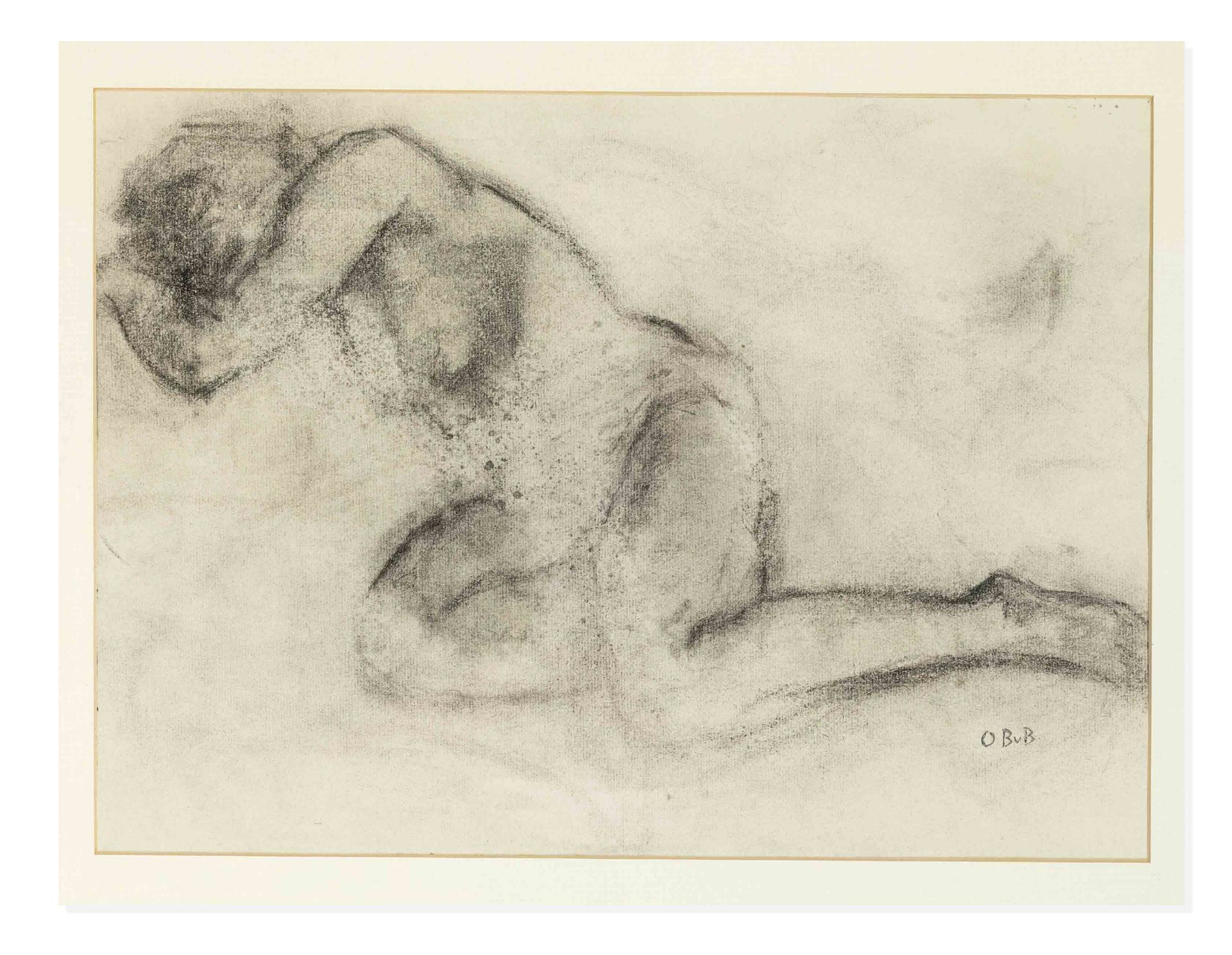 Bontjes van Beek, Olga. 1896 - Fischerhude - 1995. Female nude. Charcoal drawing, monogrammed O BvB.