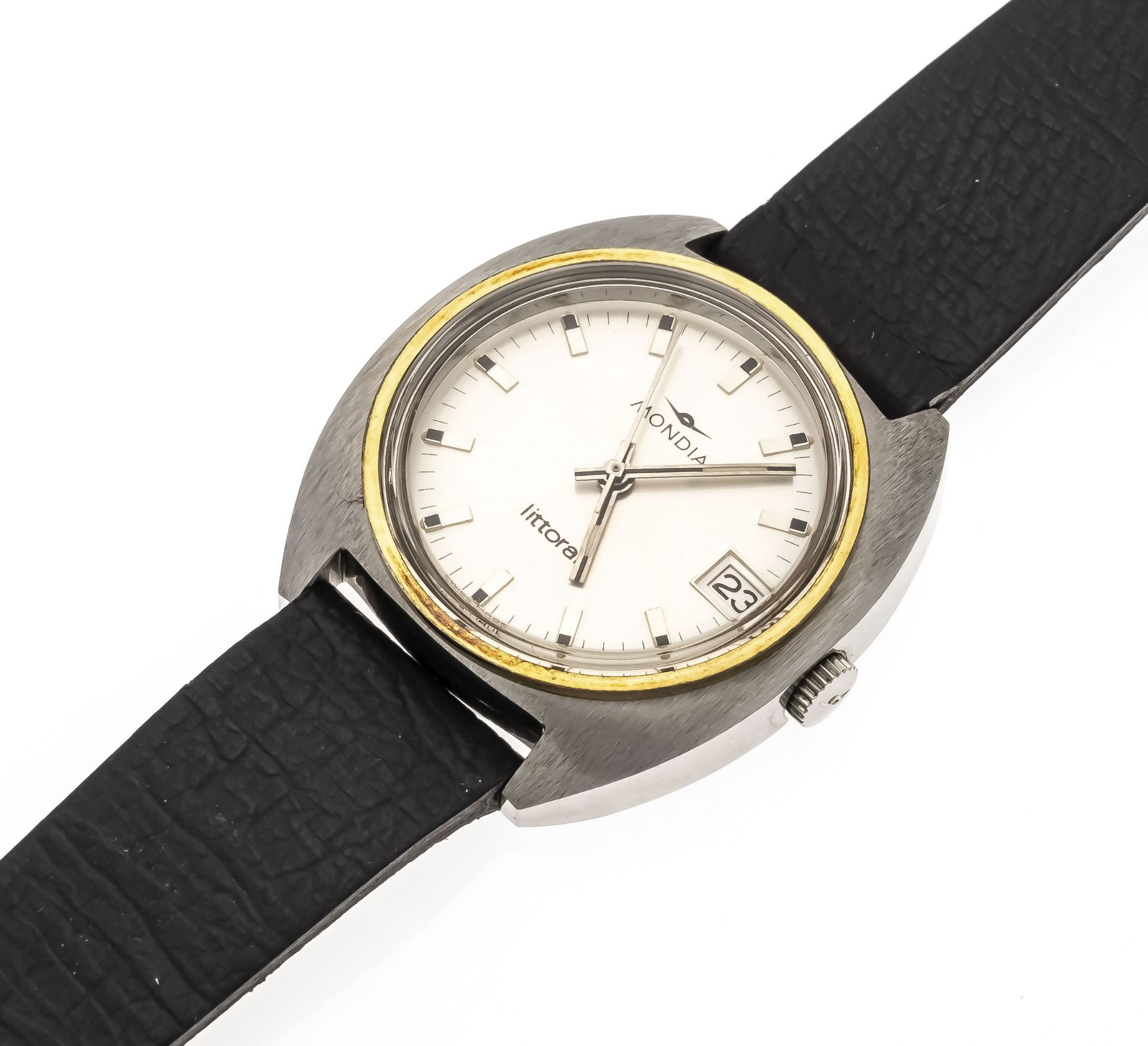 Mondia men's watch NOS Ref. 76-638-60, chromed bic. case with steel screw back, silverf. metallic