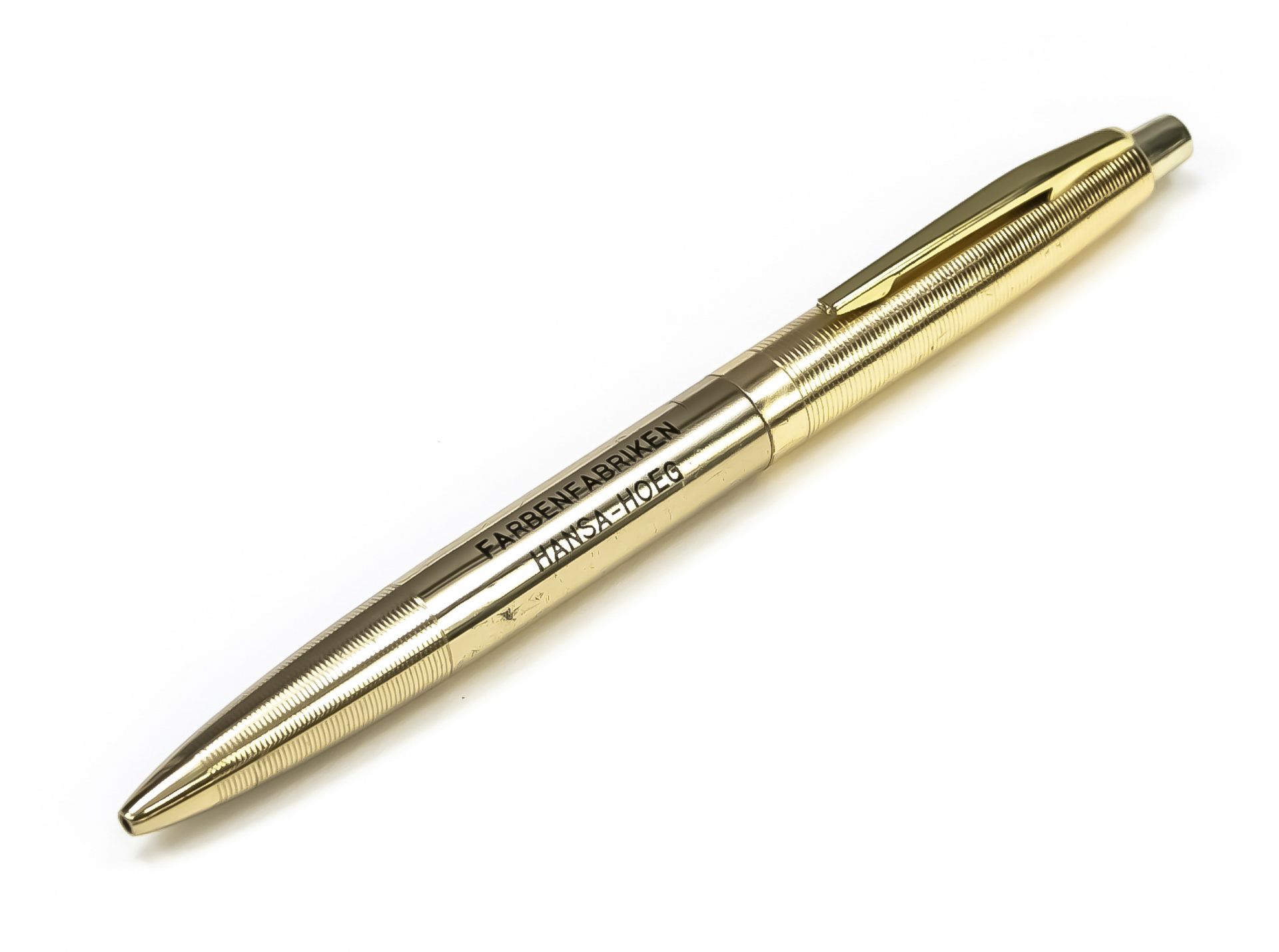 Advertising pen, 2nd half of 20th century, gilded case, inscription Farbenfabriken Hansa-Hoeg, l.