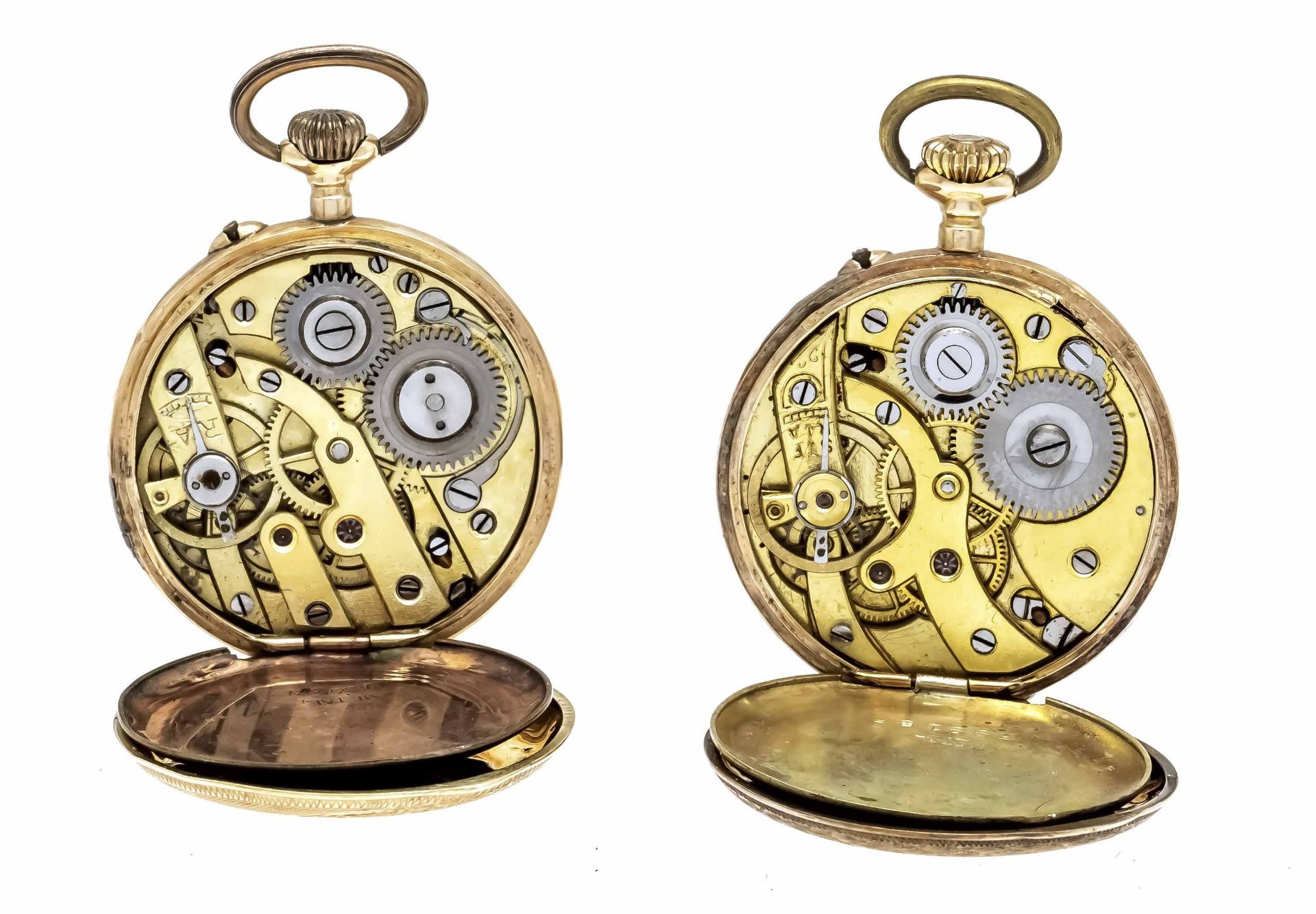 2 ladies' watches each 1 cover 585/000 GG, one with floral enamel motif, cylinder movements start, - Image 2 of 3