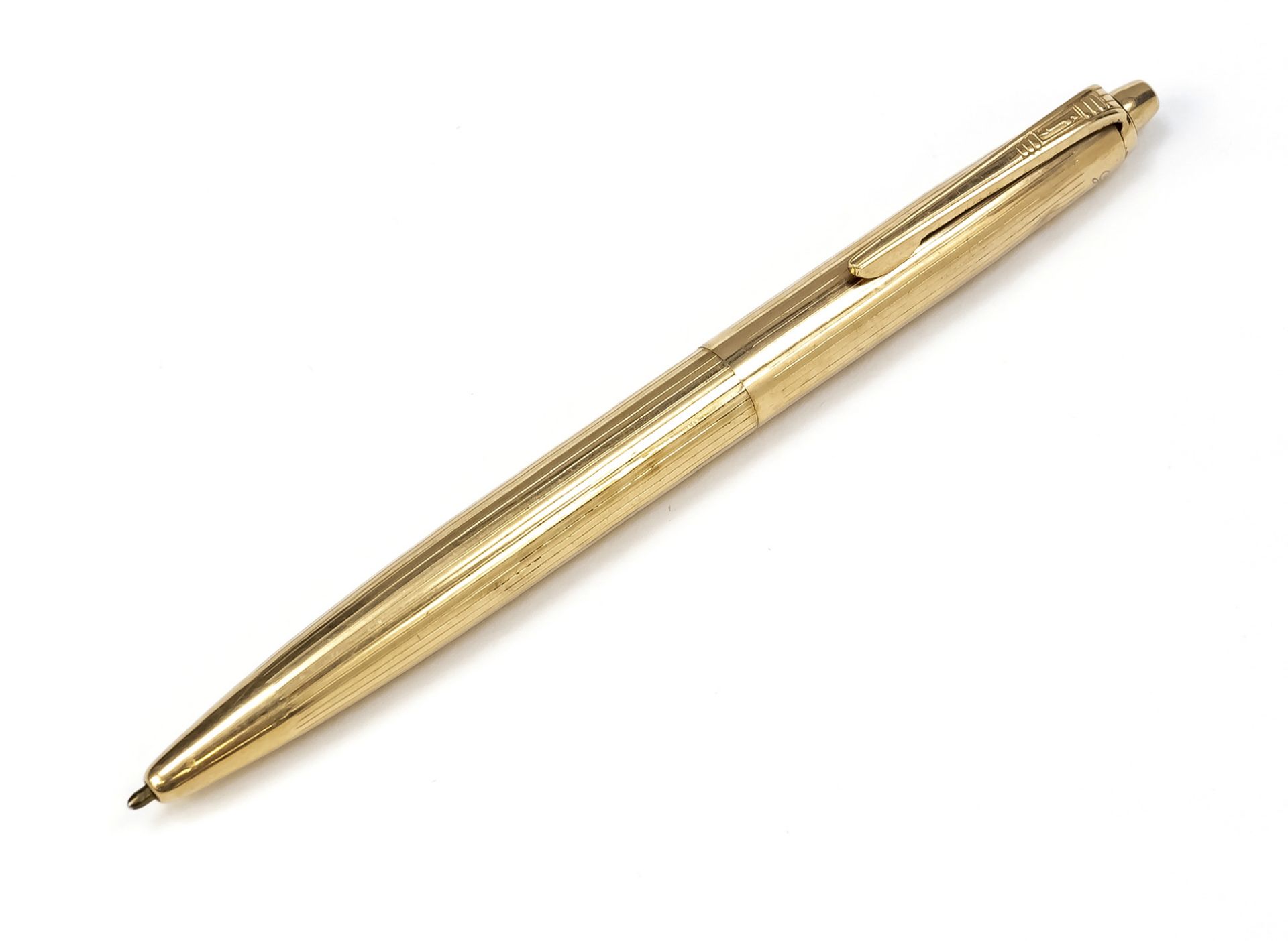 Gold finch ballpoint pen, 2nd half of 20th century, gilded case with engraving decoration, dented,