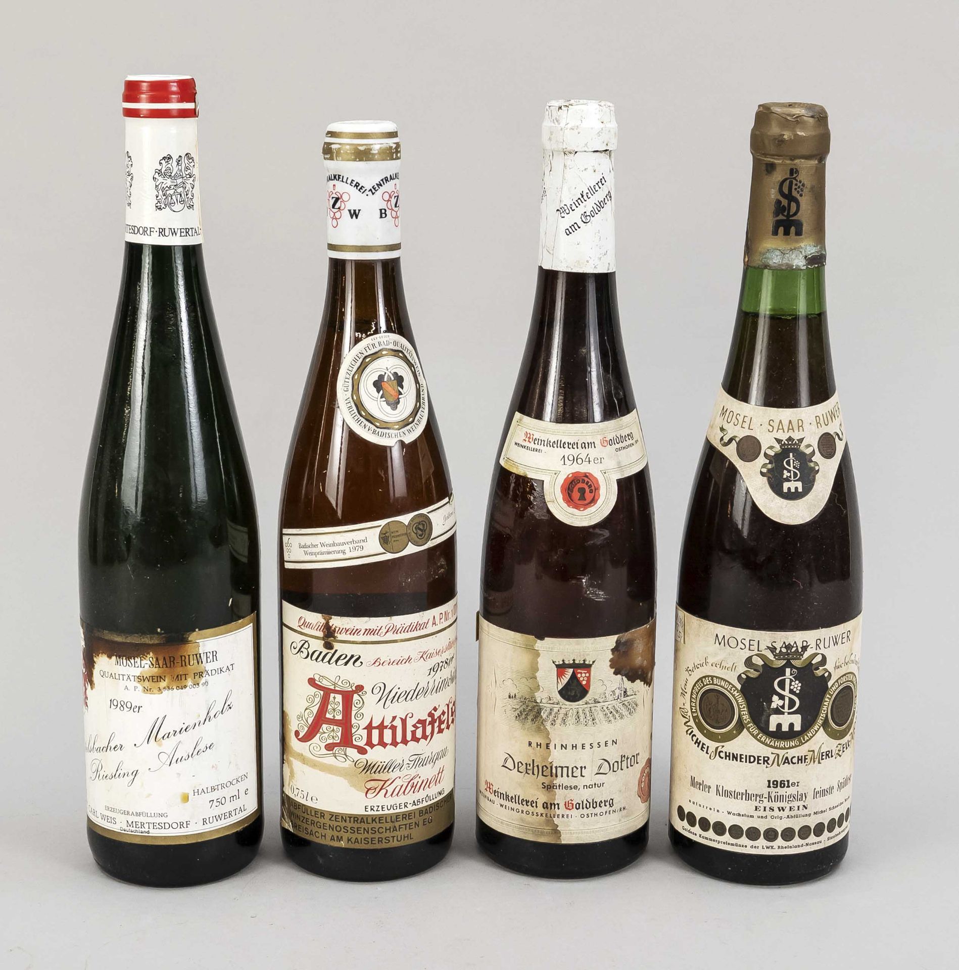 10 bottles of old German Prädikatsweine: 2x 1961 Merler Klosterberg Königslay, Mosel Saar Ruwer,