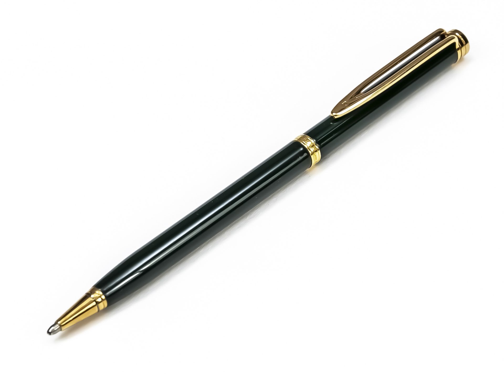 Waterman ballpoint pen, France, 2nd half of 20th c., dark green case, gilded applications, l. 14 cm