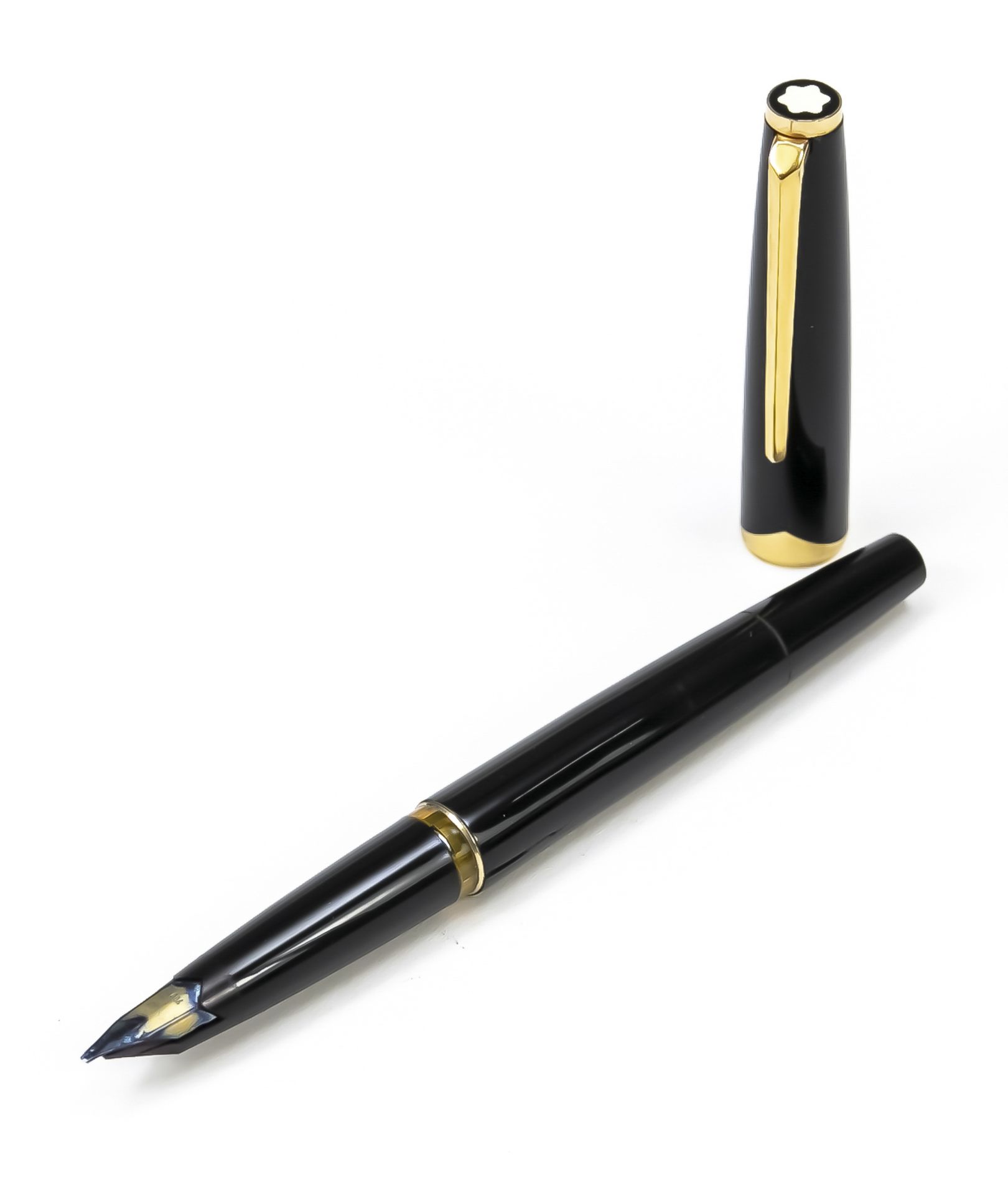 Montblanc piston fountain pen, 2nd half of 20th c., No. 121, 750 yellow gold nib, black barrel, - Image 2 of 2