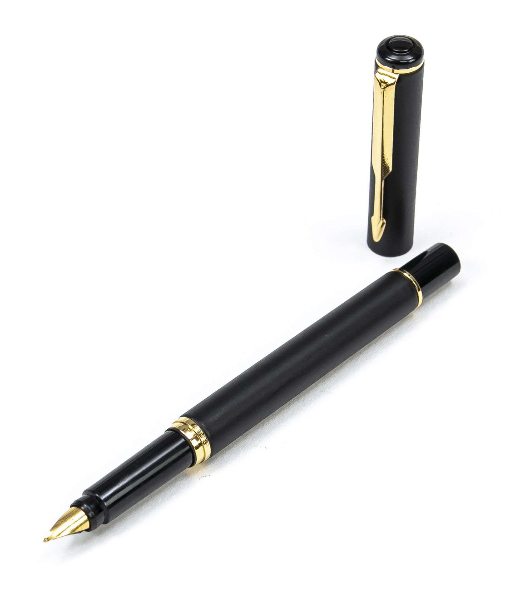 Parker converter fountain pen, 2nd half of 20th century, made in UK, gilded nib, black case,