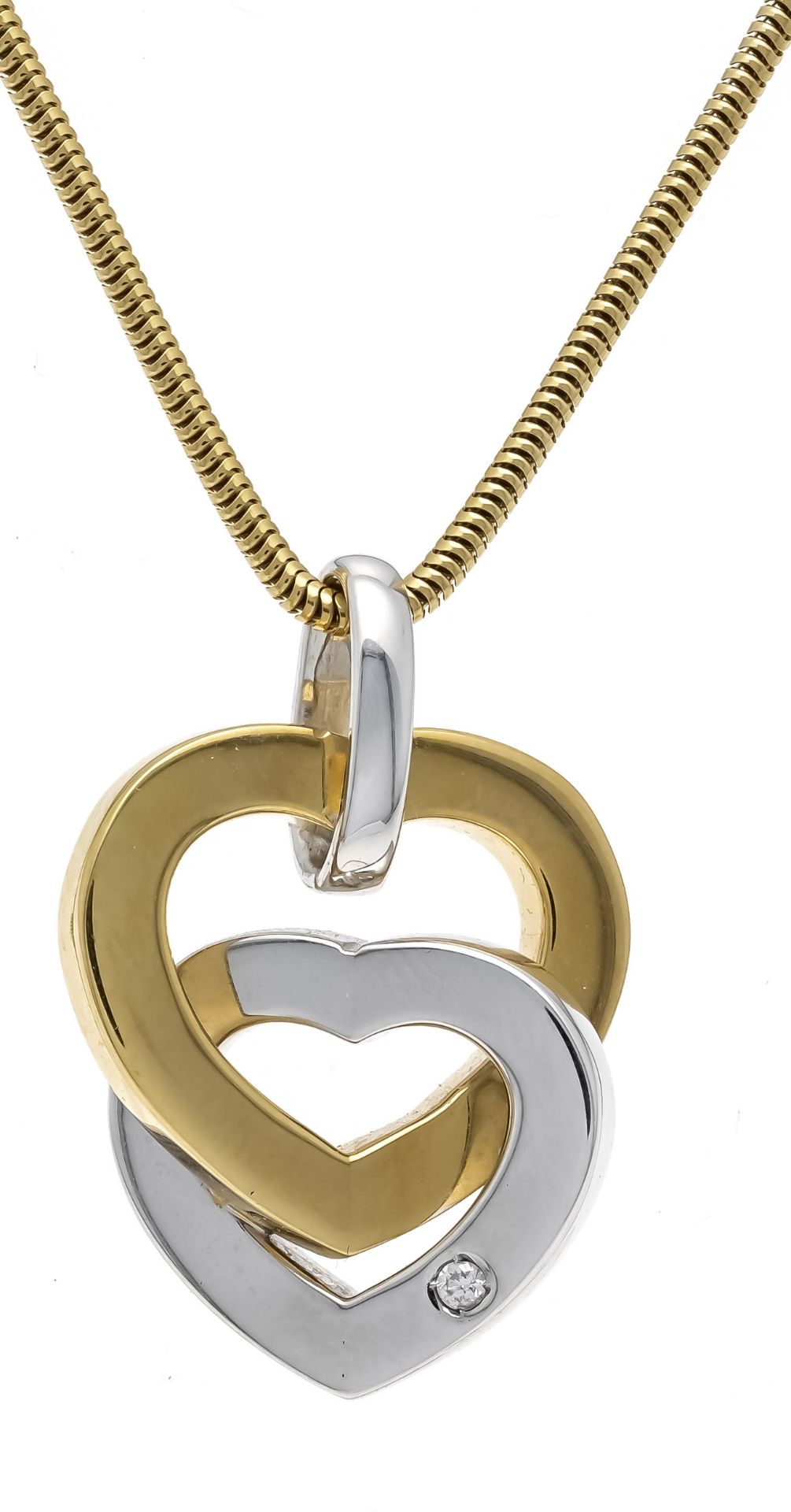Heart pendant GG/WG 333/000 2 intertwined hearts with a brilliant-cut diamond, 0.02 ct W/SI, l. 27