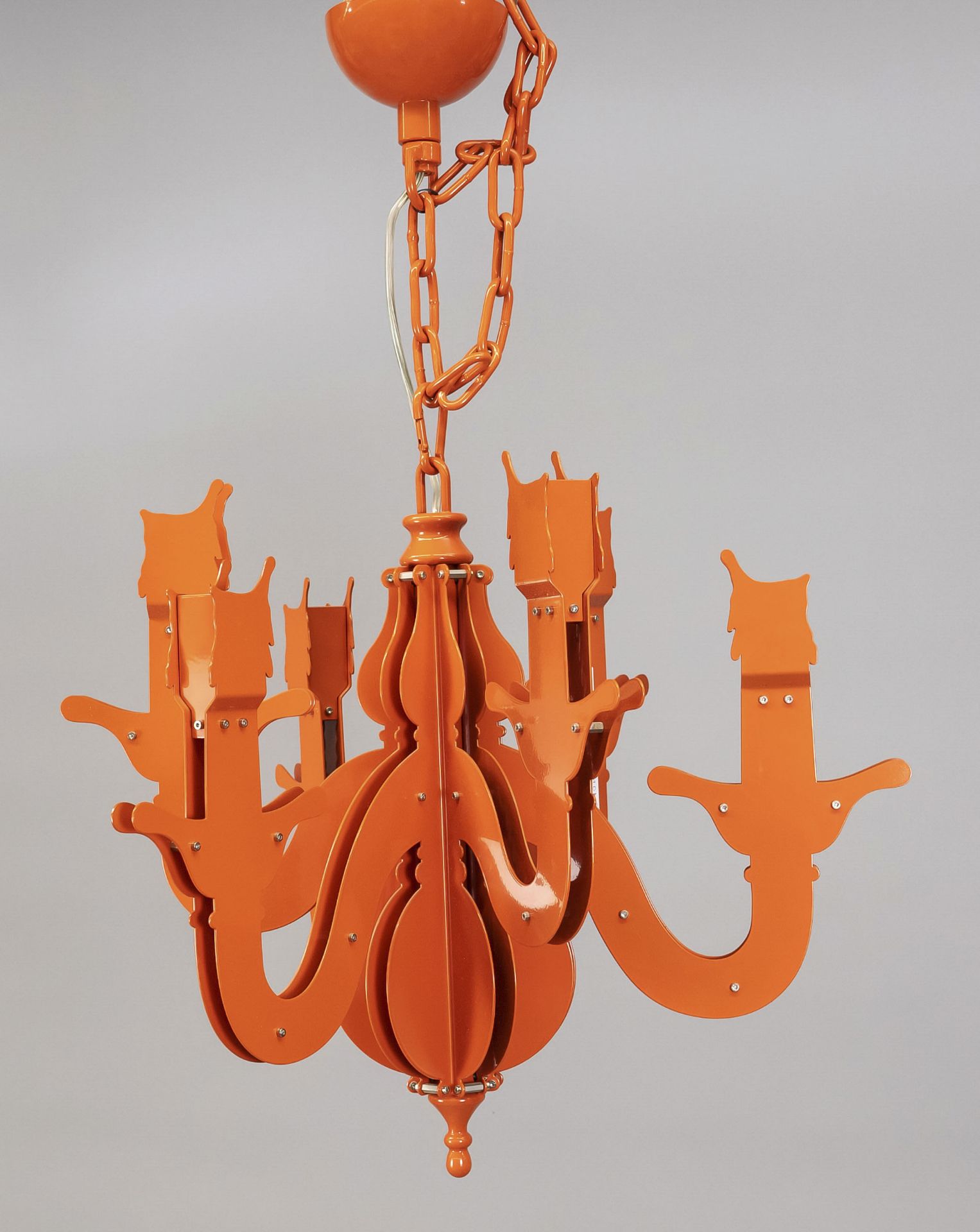 Design pendant chandelier Brand van Egmond, 20th c., iron enameled. Old chandelier reinterpreted, h.