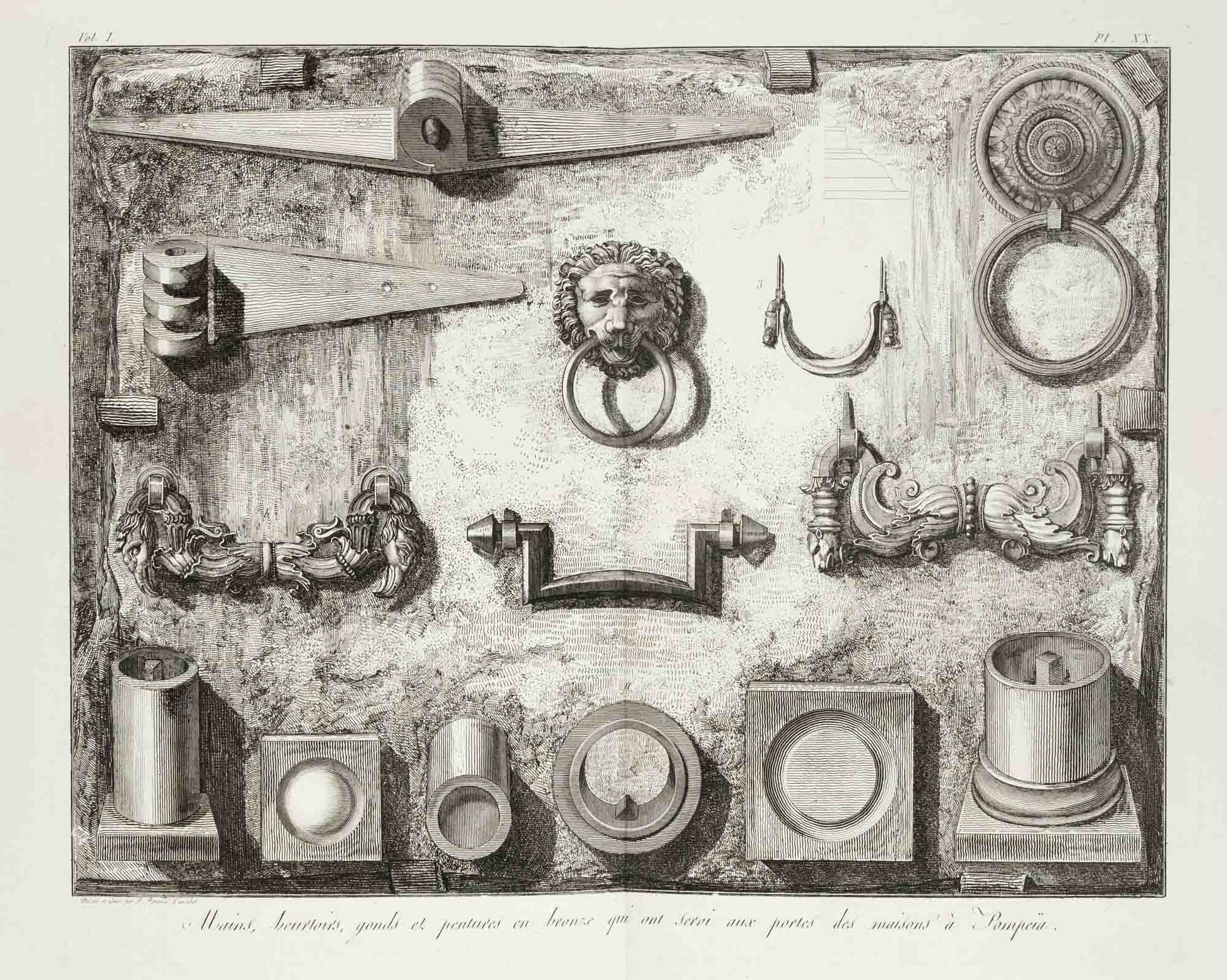 Francesco Piranesi (1758-1810), ''Mains, heurtoirs, gonds et pentures en bronze qui ont seroi aux