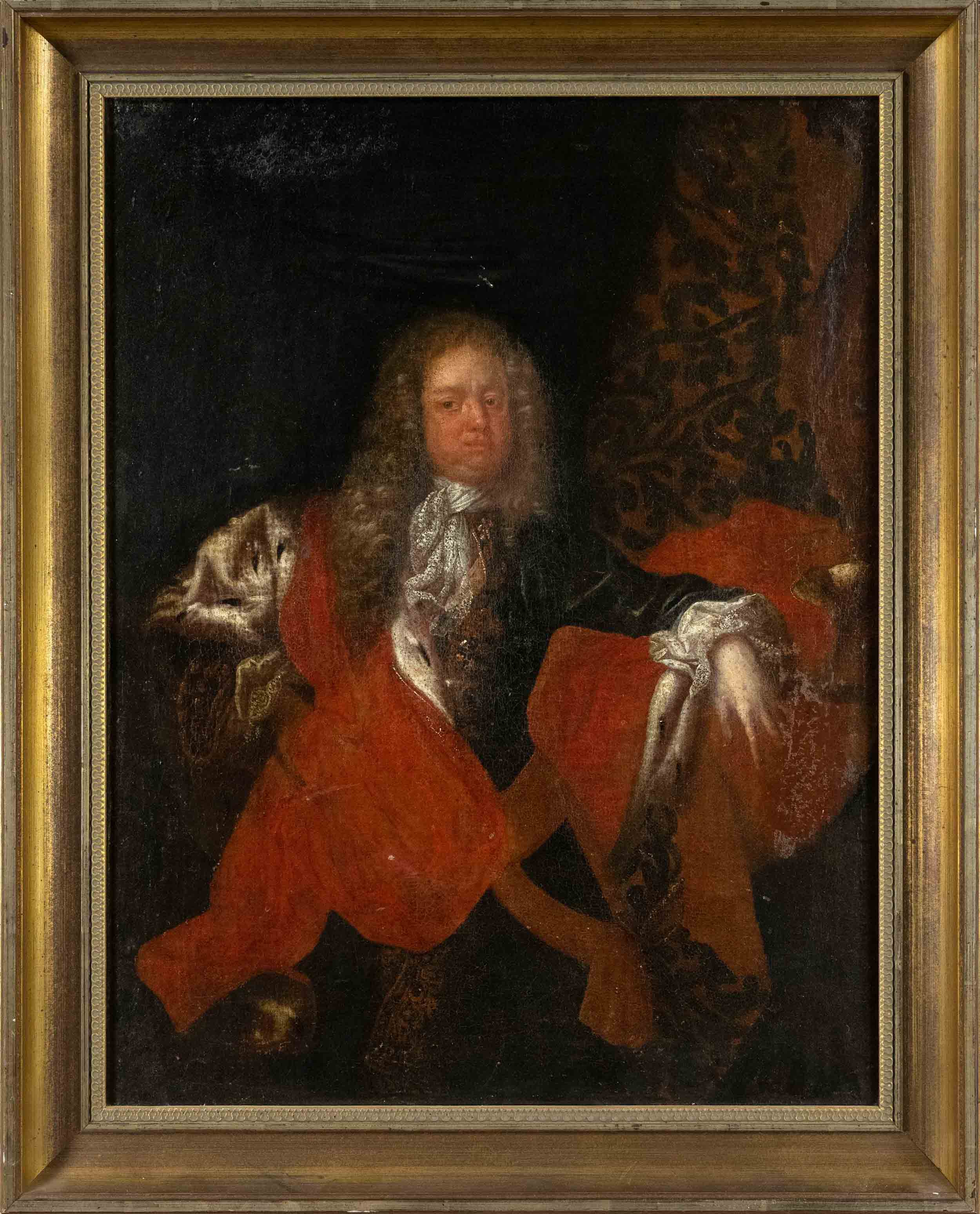 Court portrait painter of the 17th century, pair of portraits of rulers in front of brocade - Image 3 of 3