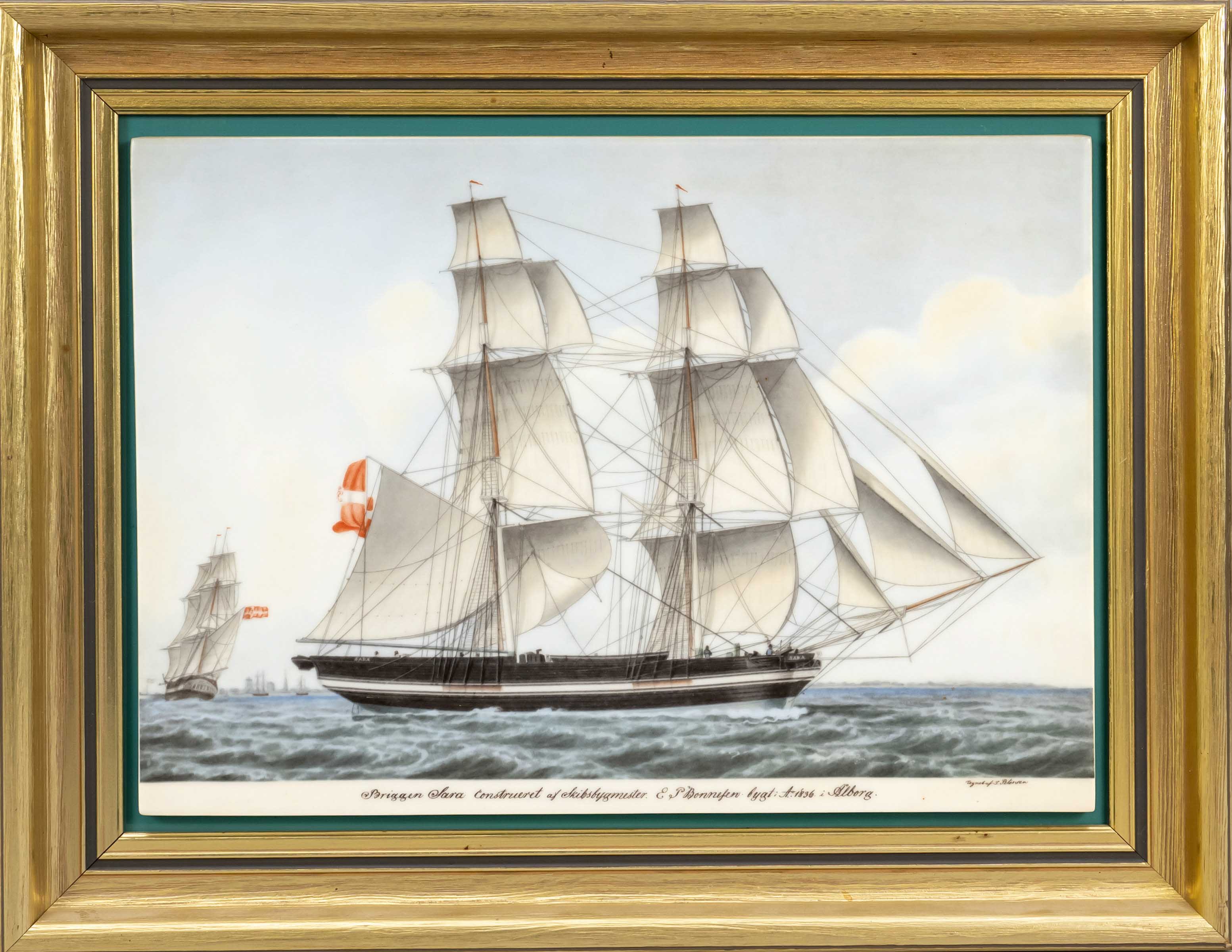 Picture plate with sailing ship portrait, Bing & Gröndahl, Denmark, stamp after 1983, 1st choice,