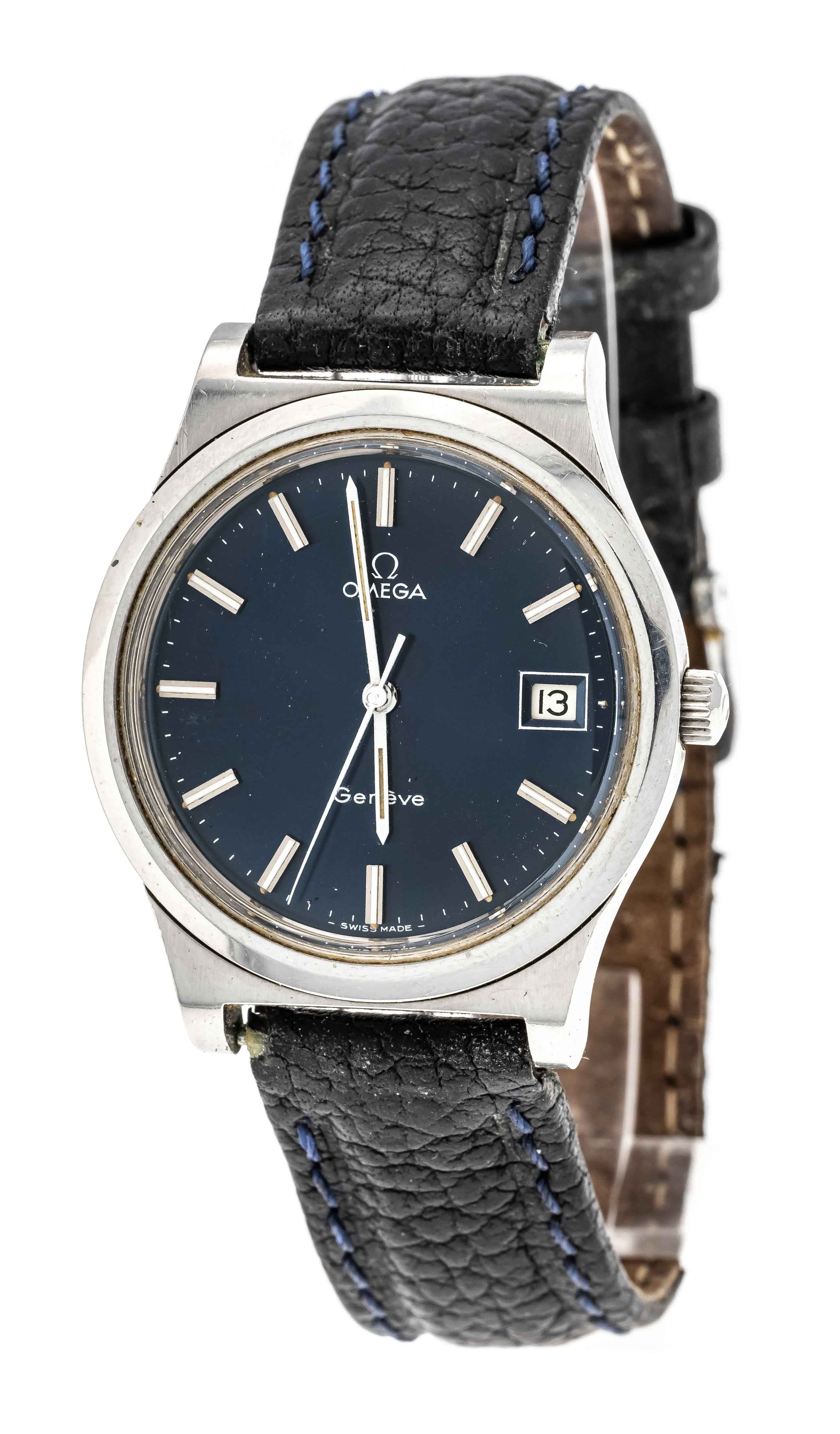 Omega men's watch manual winding, Ref. 136.0102, steel case, movement Cal. 1030 runs exactly, blue