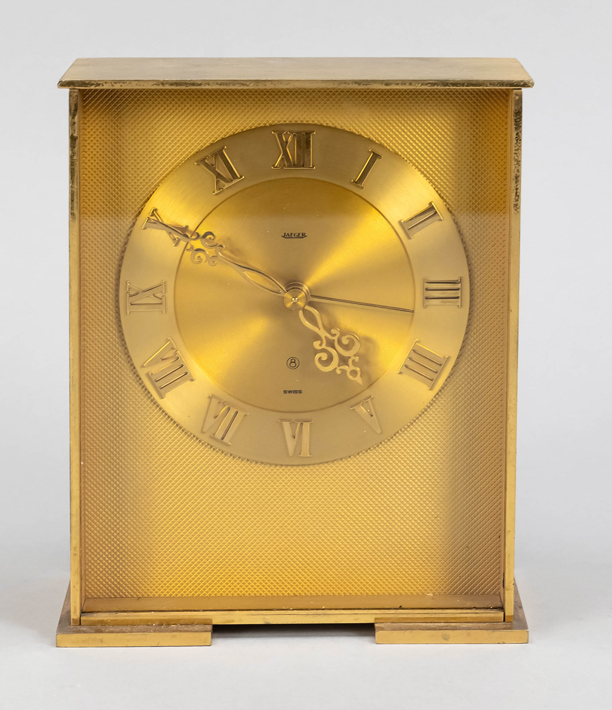 Jaeger ( later Jaeger LeCoultre ) table clock, solid brass gold plated, around 1970, with music