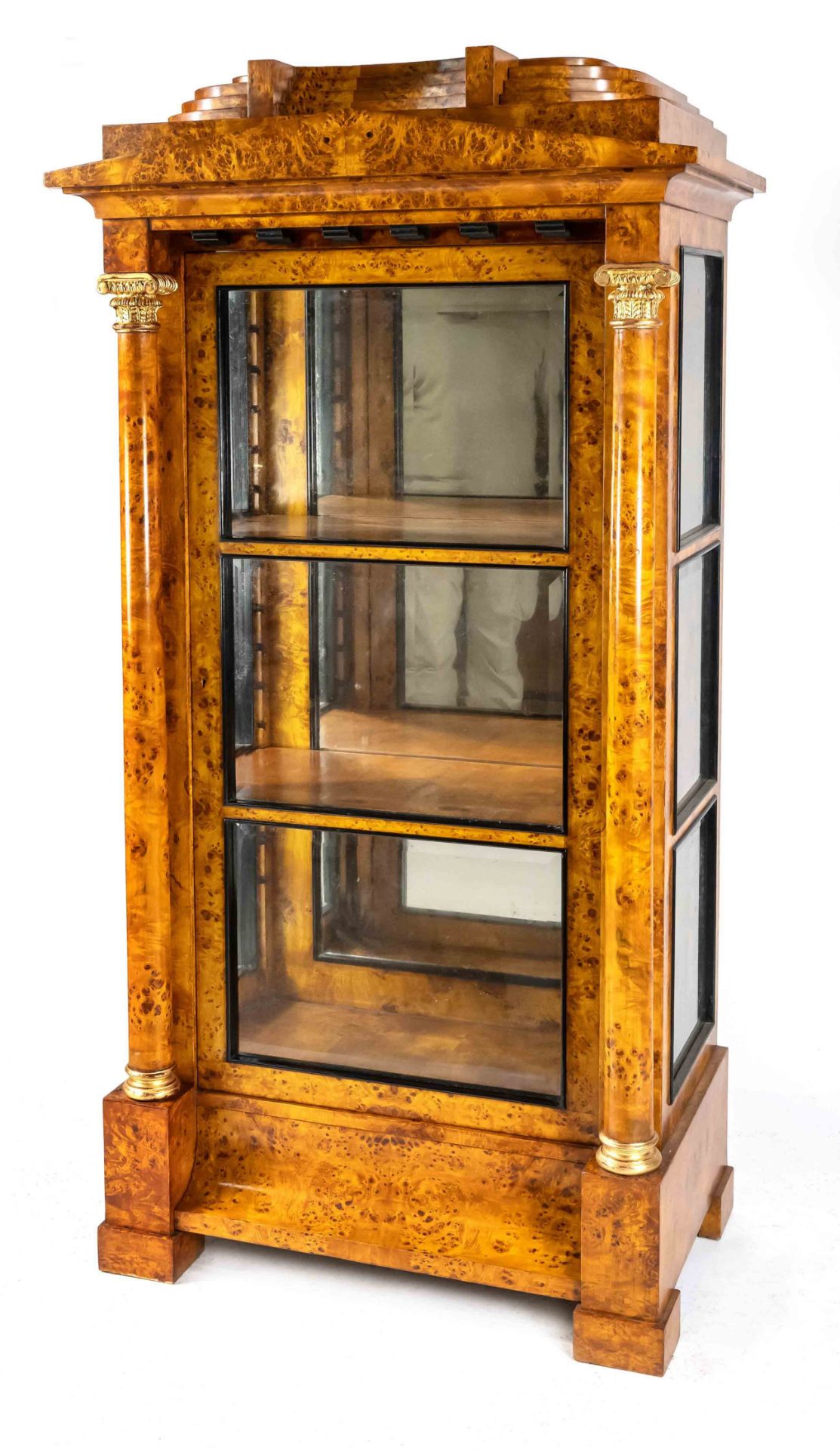 Display cabinet in Biedermeier style, end of the 20th century, bird's eye maple root veneer,