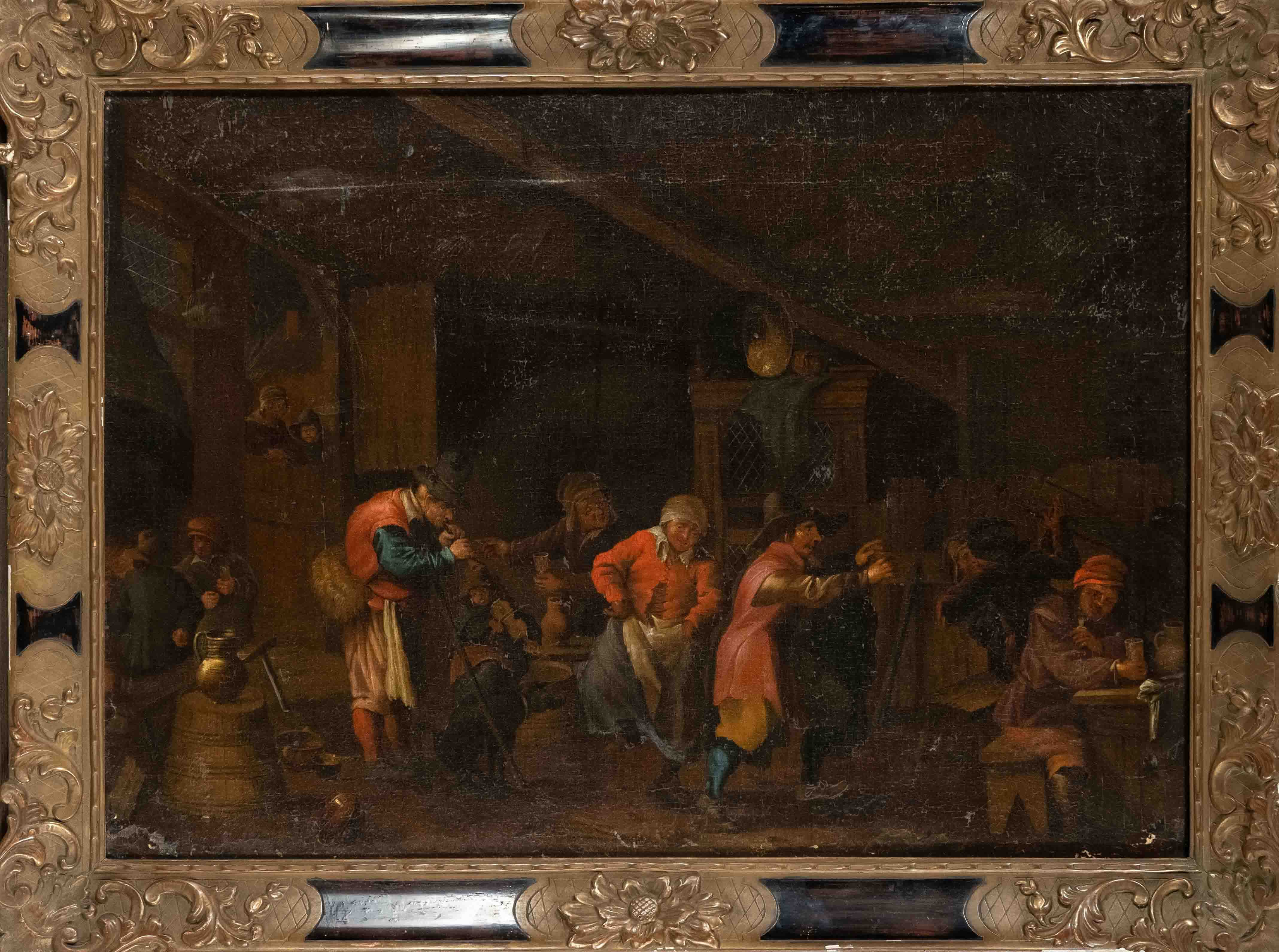 Adriaen van Ostade (1610-1685), succession/surroundings, four-figure, coarse inn scene with moral