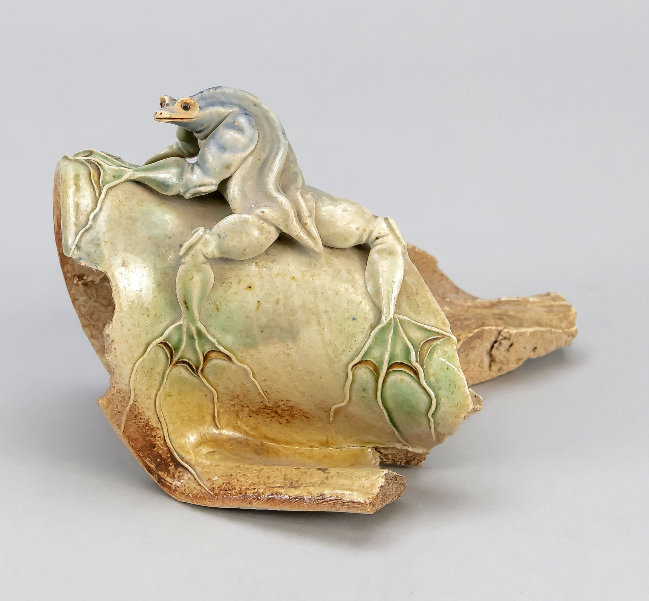 Unidentified ceramic artist, 2nd half of the 20th century, frog sitting on a shard, ceramic,