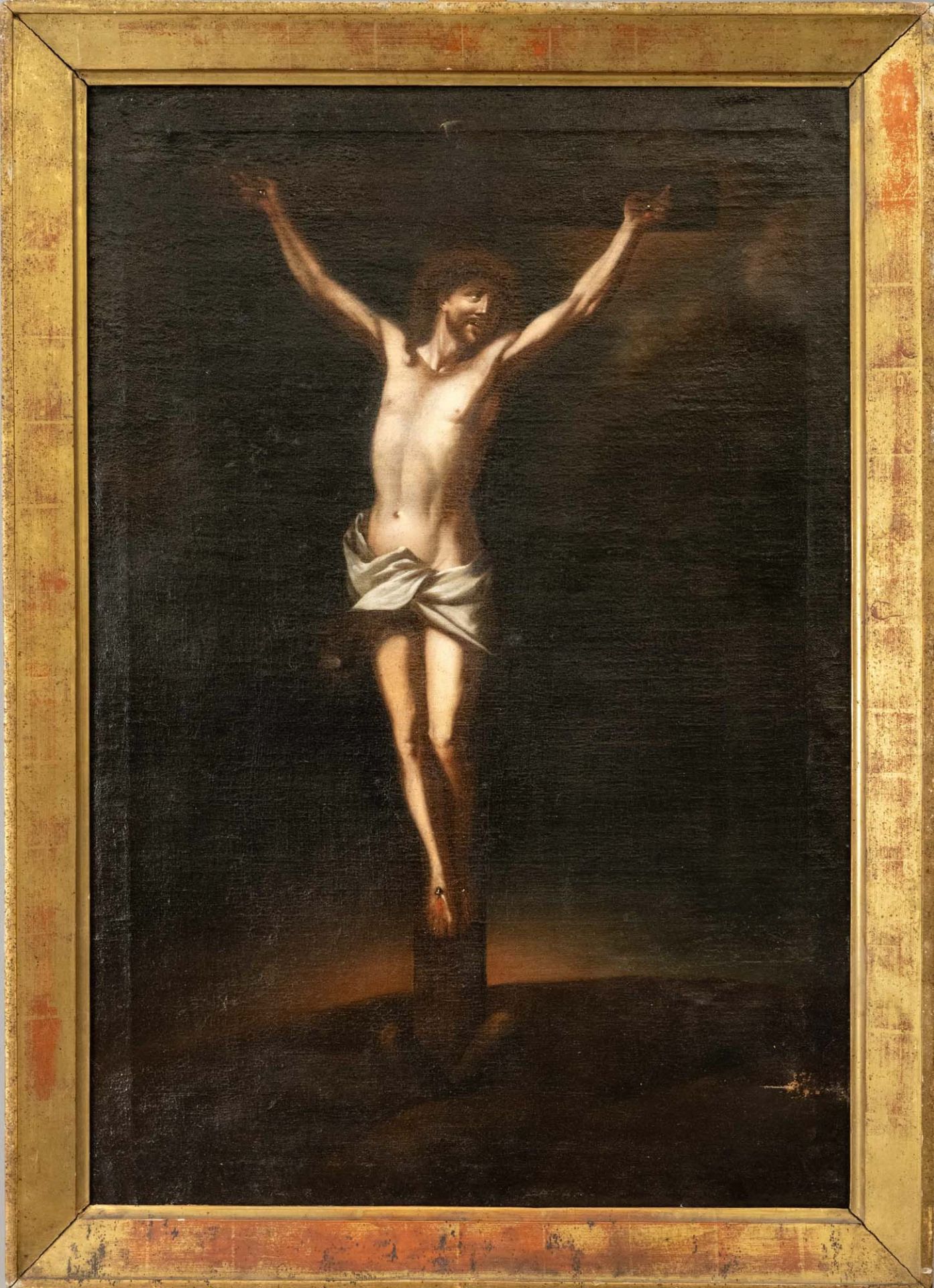 Anonymous 18th century sacral painter, Crucifixion of Christ, oil on canvas, unsigned, small tear