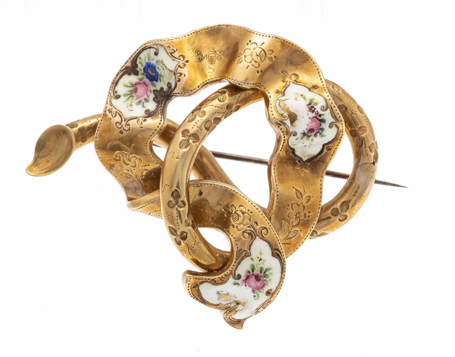 Biedermeier knot brooch circa 1840 Foam gold, golden back, one small defect, with fine floral