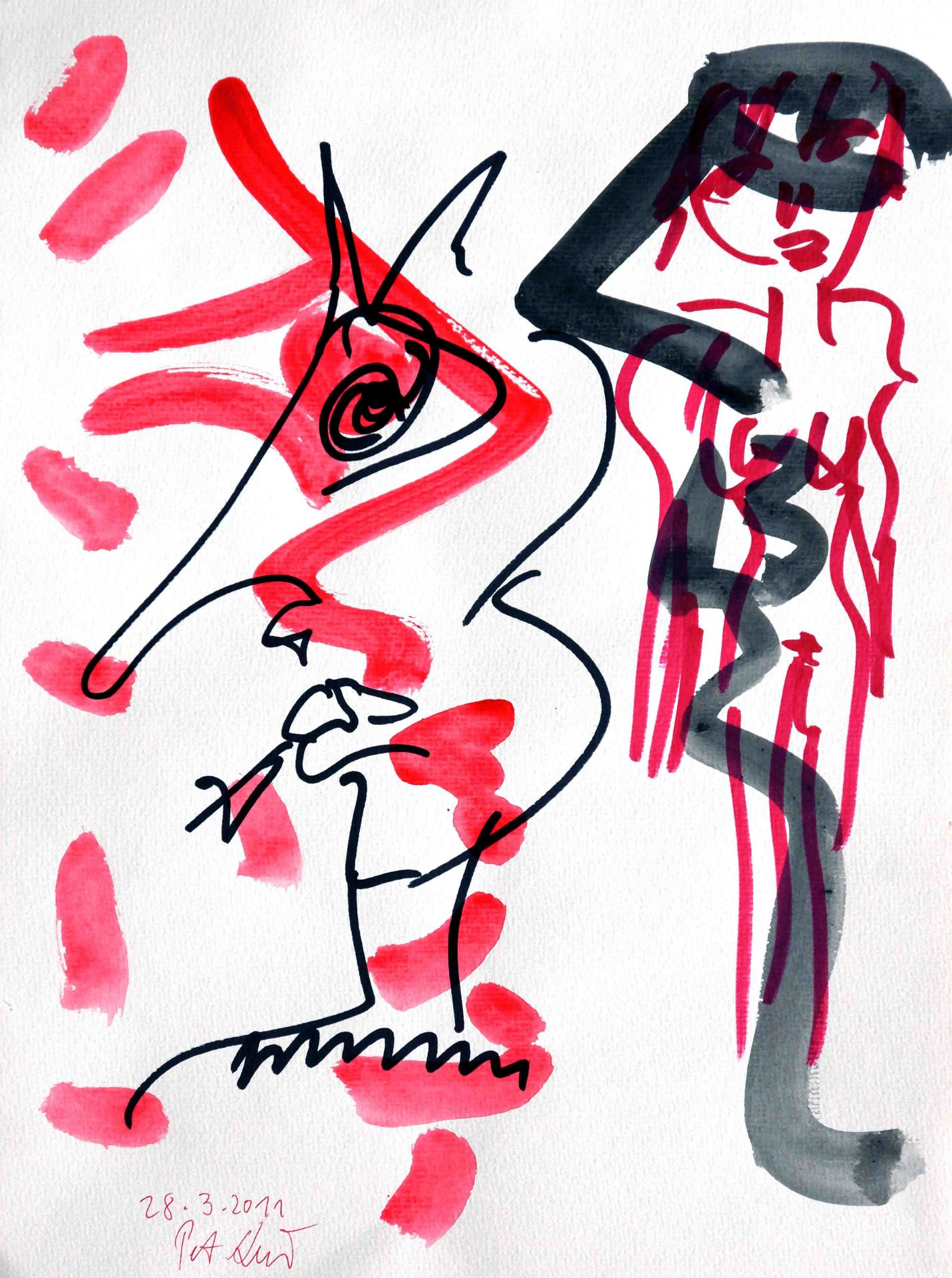 Peter Robert Keil - Serie rot/ schwarz - 3 Zeichnungen - Bild 2 aus 3