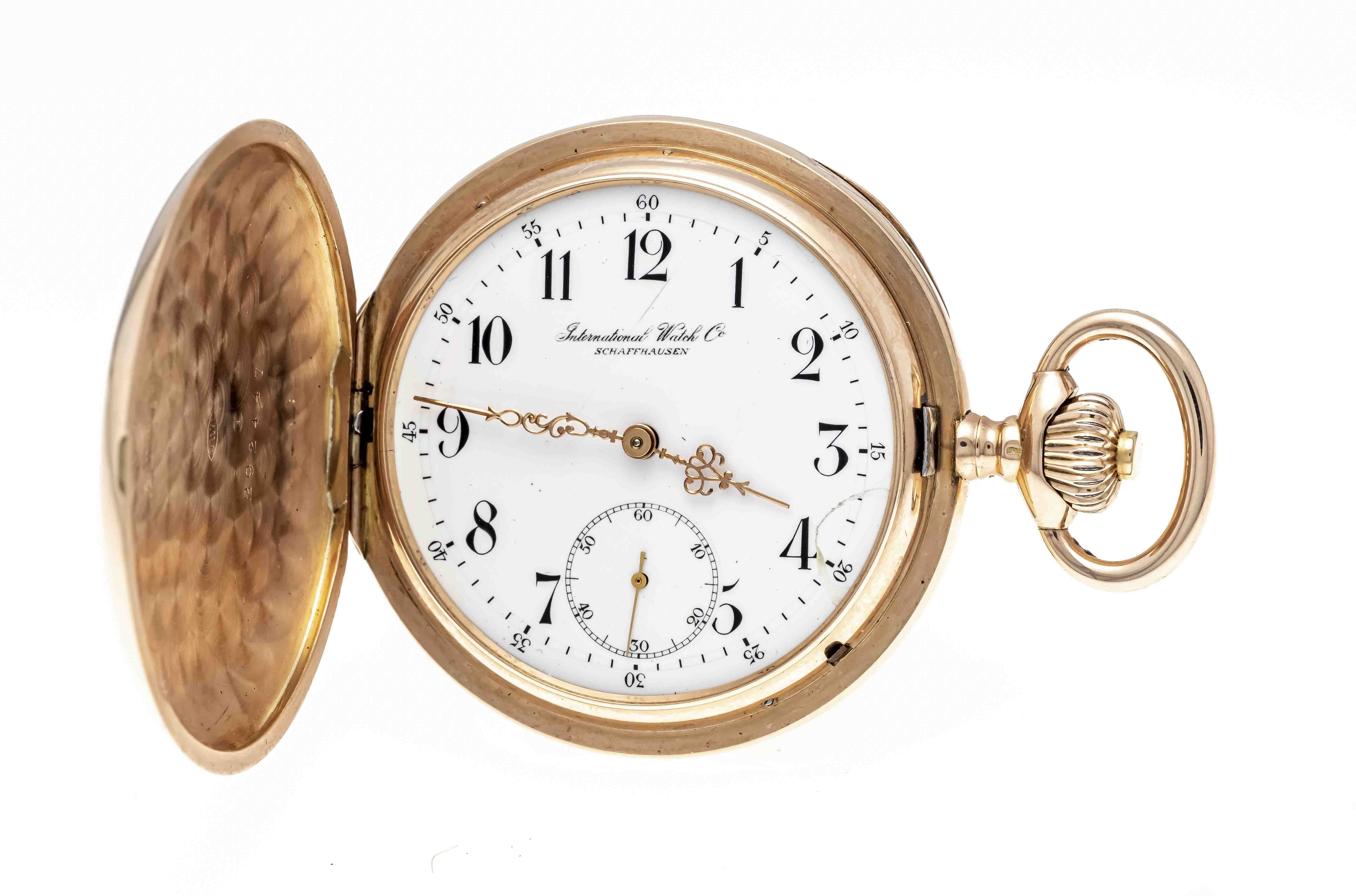 IWC jumping lid gentleman's pocket watch, RG 585/000, 2 lids gold, guilloché case on both sides,