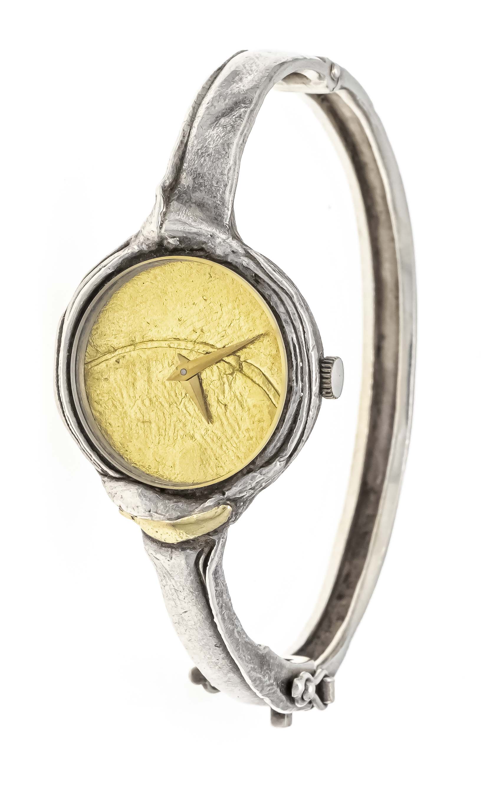 Ladies quartz watch, 925/000 silver sterling, case and bracelet partly gold plated in the style of