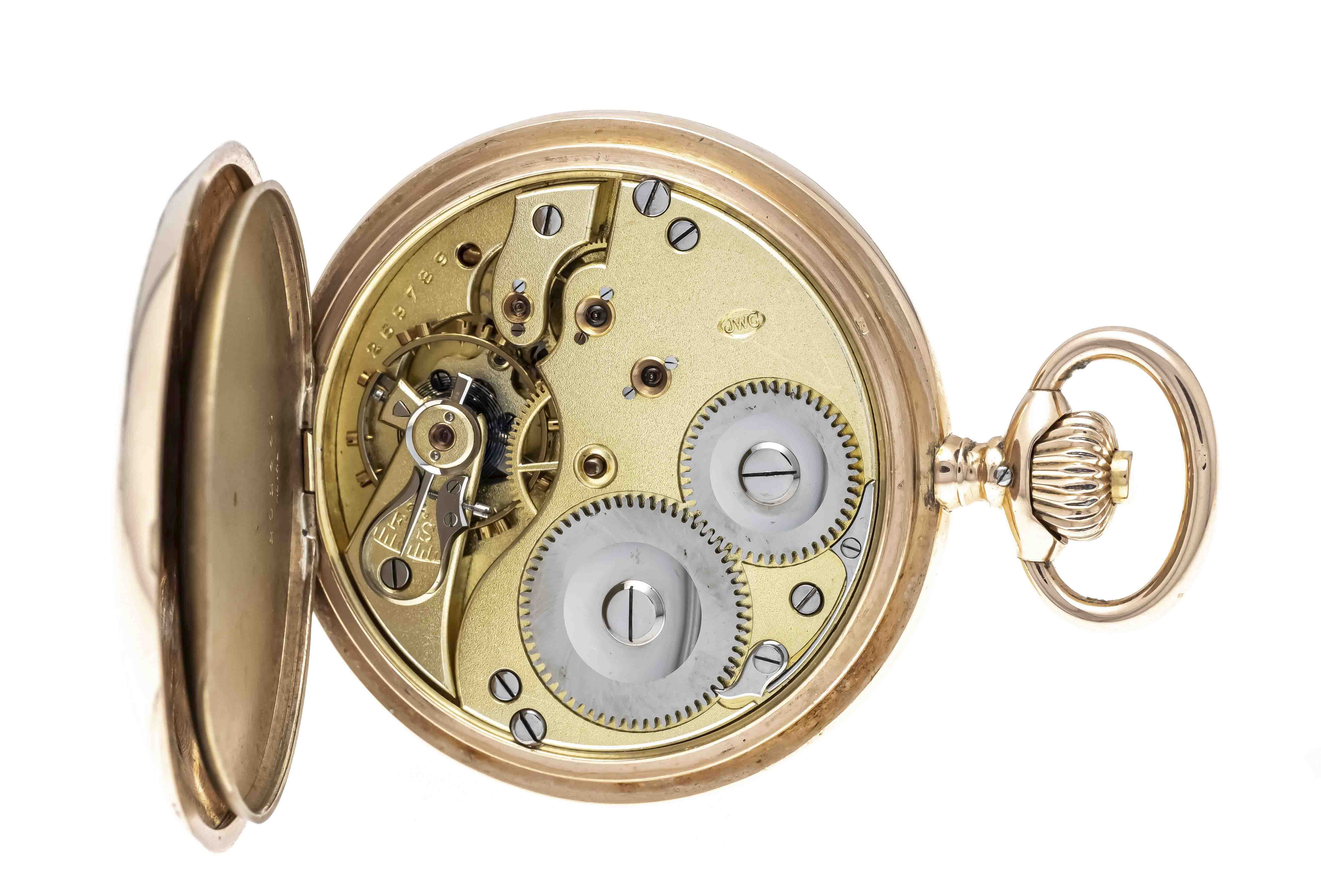 IWC jumping lid gentleman's pocket watch, RG 585/000, 2 lids gold, guilloché case on both sides, - Image 2 of 3