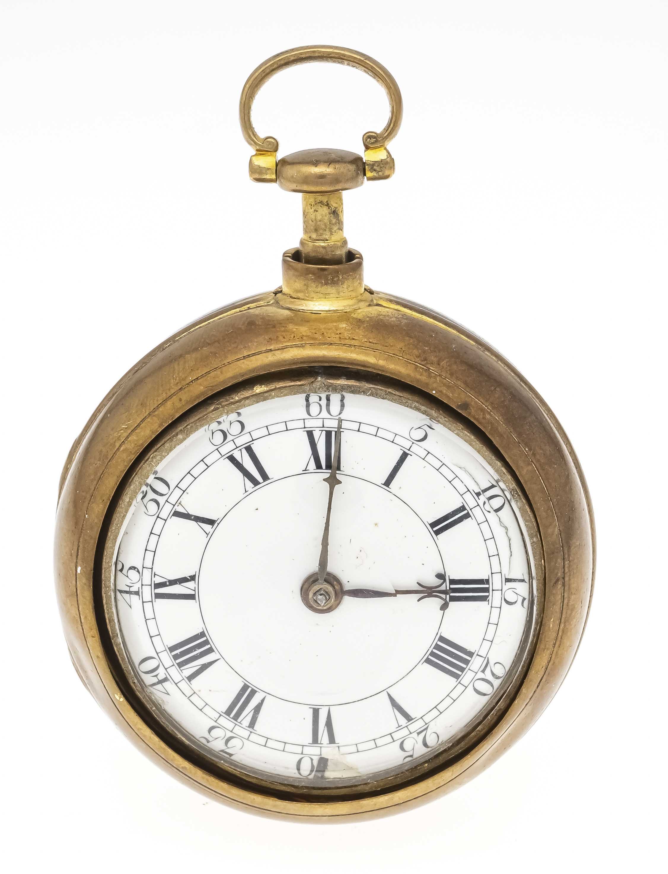 Spindle pocket watch by D. Cambro London, in a gilded over-case, spindle movement with chain