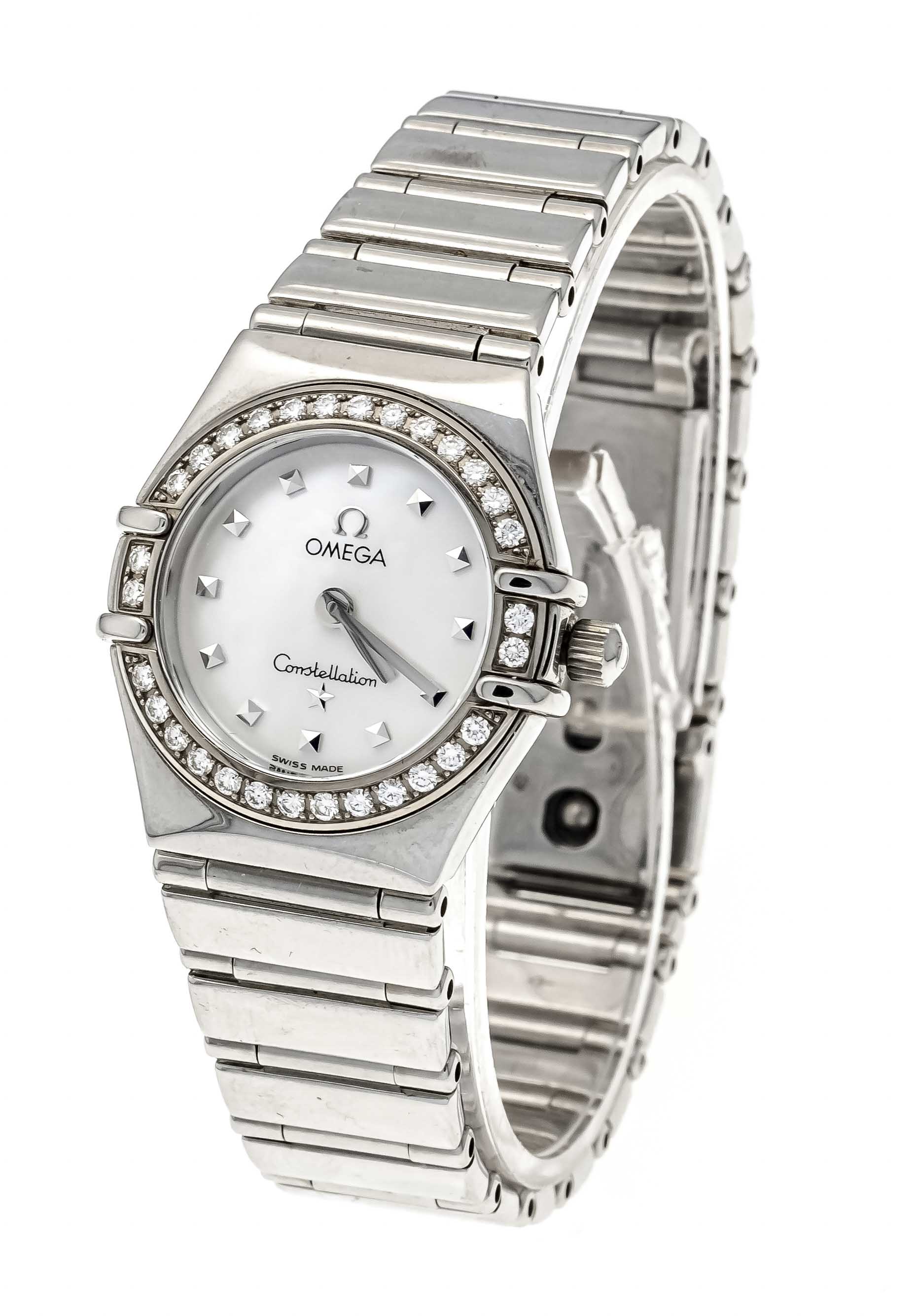 Omega Constellation ladies' quartz watch, ref. 14657100, steel with diamond bezel, 30 diamonds TW/