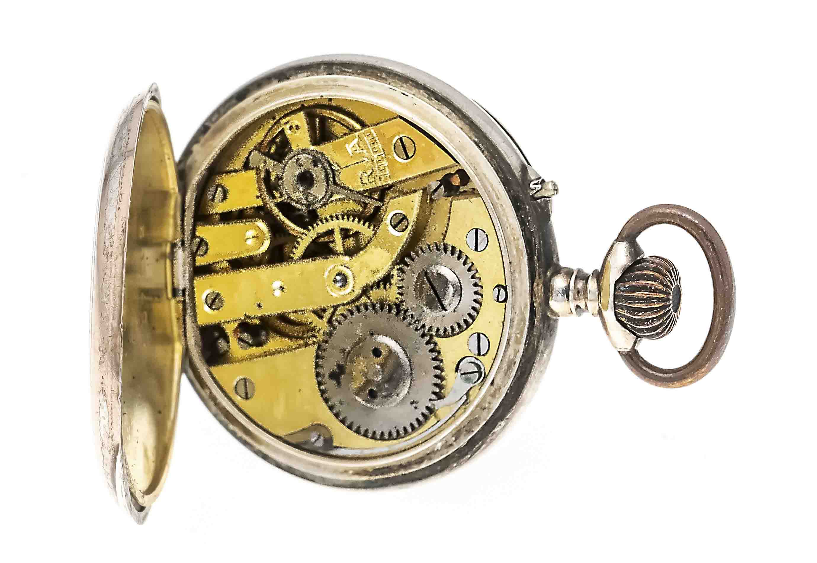 Lady's pocket watch, 800/000 silver partly gilded, white enamel dial with black arab. numerals and - Image 2 of 2