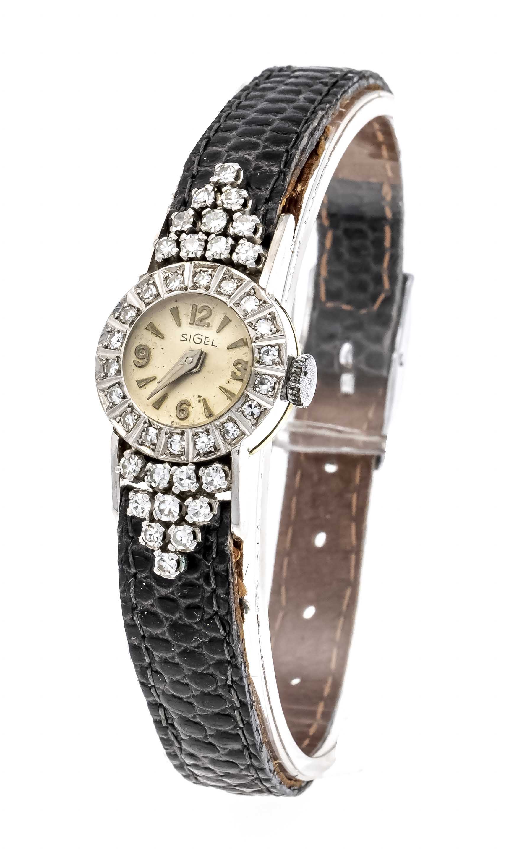 Sigel Art Déco ladies' watch, 750/000 cg, with 38 diamonds in a diamond setting, total approx. 0.