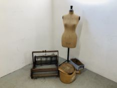 VINTAGE MANNEQUIN DRESS STAND ALONG WITH VARIOUS DESIGNS, JACOLL HAT AND ONE OTHER,