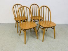 A SET OF 4 ERCOL STYLE STICK BACK DINING CHAIRS
