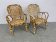 A PAIR OF CANE AND RATTAN CONSERVATORY / BEDROOM CHAIRS.